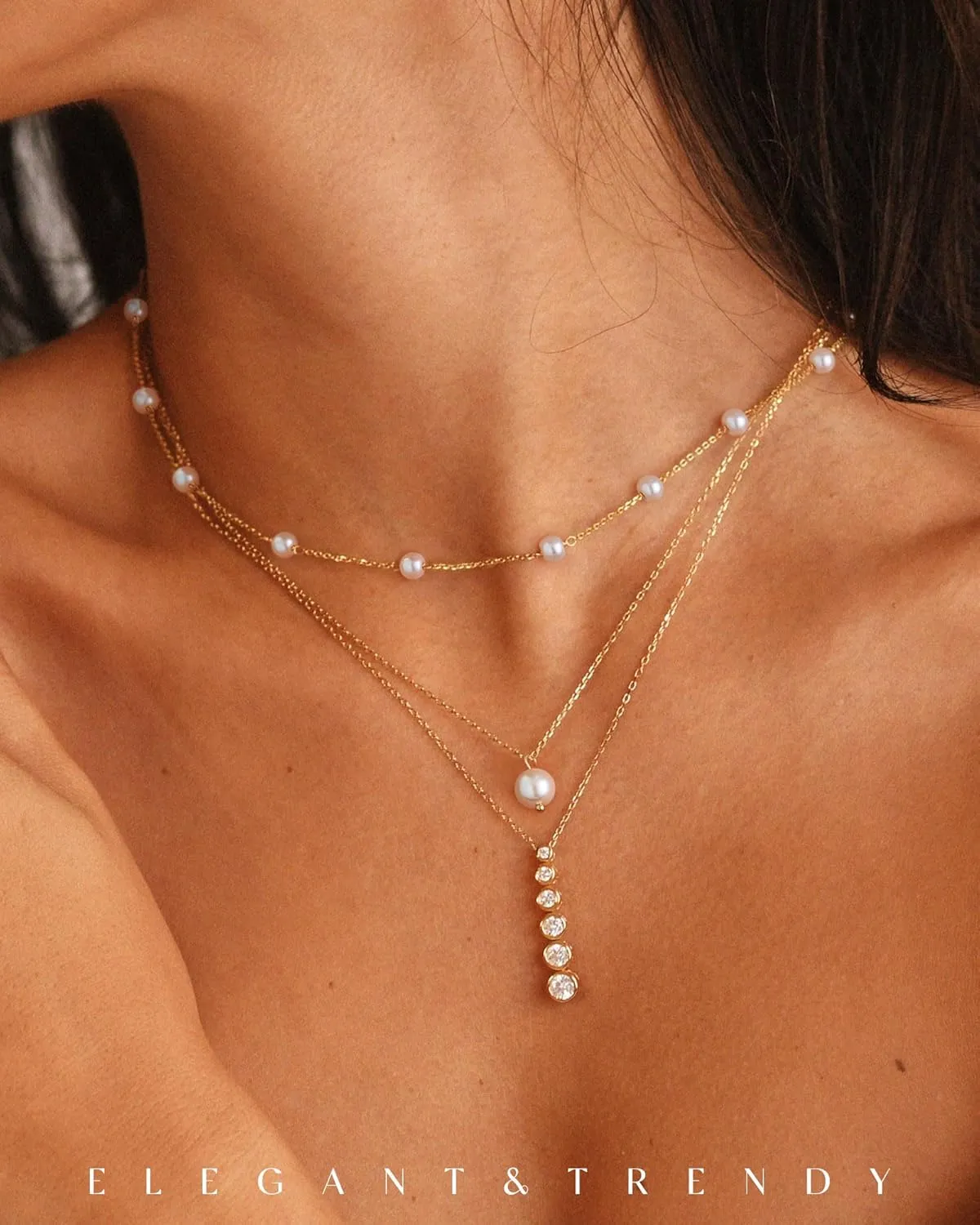 FUNEIA Dainty Pearl Necklace for Women 14K Gold Plated Faux Pearl Choker Necklaces Trendy White Silver Small Pearl Necklace Strand Wedding Prom Bridal Pearls Jewelry 14/16/18/20 Inches