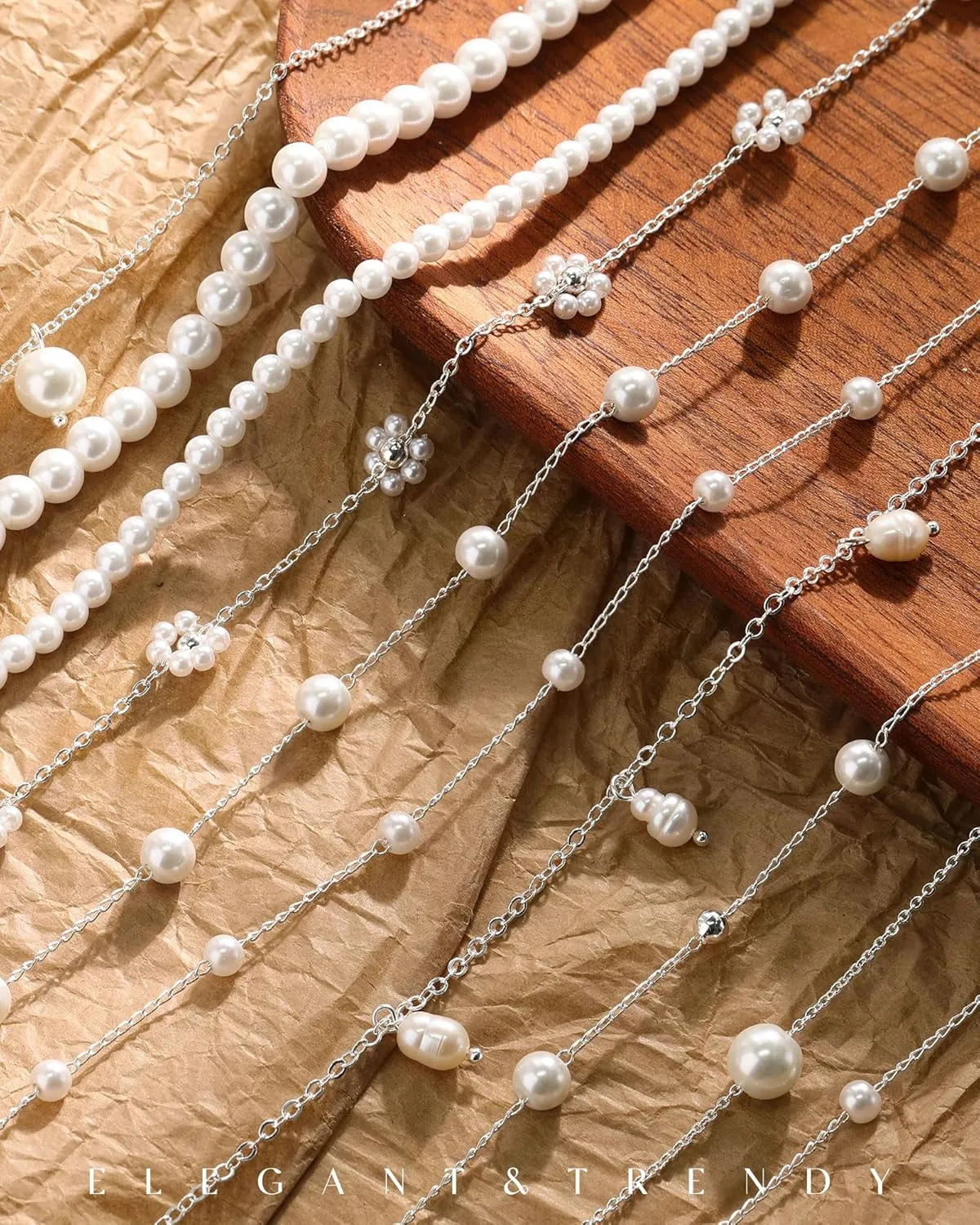 FUNEIA Dainty Pearl Necklace for Women 14K Gold Plated Faux Pearl Choker Necklaces Trendy White Silver Small Pearl Necklace Strand Wedding Prom Bridal Pearls Jewelry 14/16/18/20 Inches