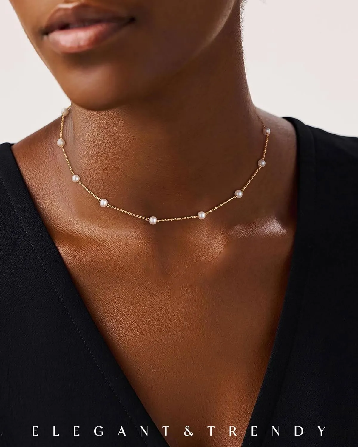 FUNEIA Dainty Pearl Necklace for Women 14K Gold Plated Faux Pearl Choker Necklaces Trendy White Silver Small Pearl Necklace Strand Wedding Prom Bridal Pearls Jewelry 14/16/18/20 Inches