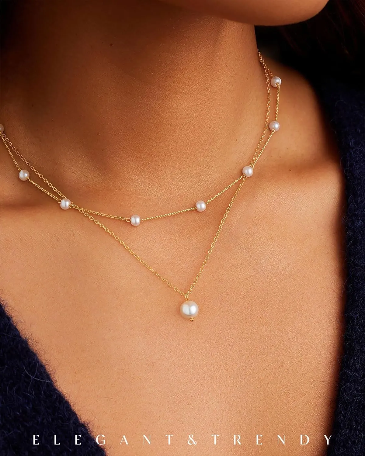 FUNEIA Dainty Pearl Necklace for Women 14K Gold Plated Faux Pearl Choker Necklaces Trendy White Silver Small Pearl Necklace Strand Wedding Prom Bridal Pearls Jewelry 14/16/18/20 Inches