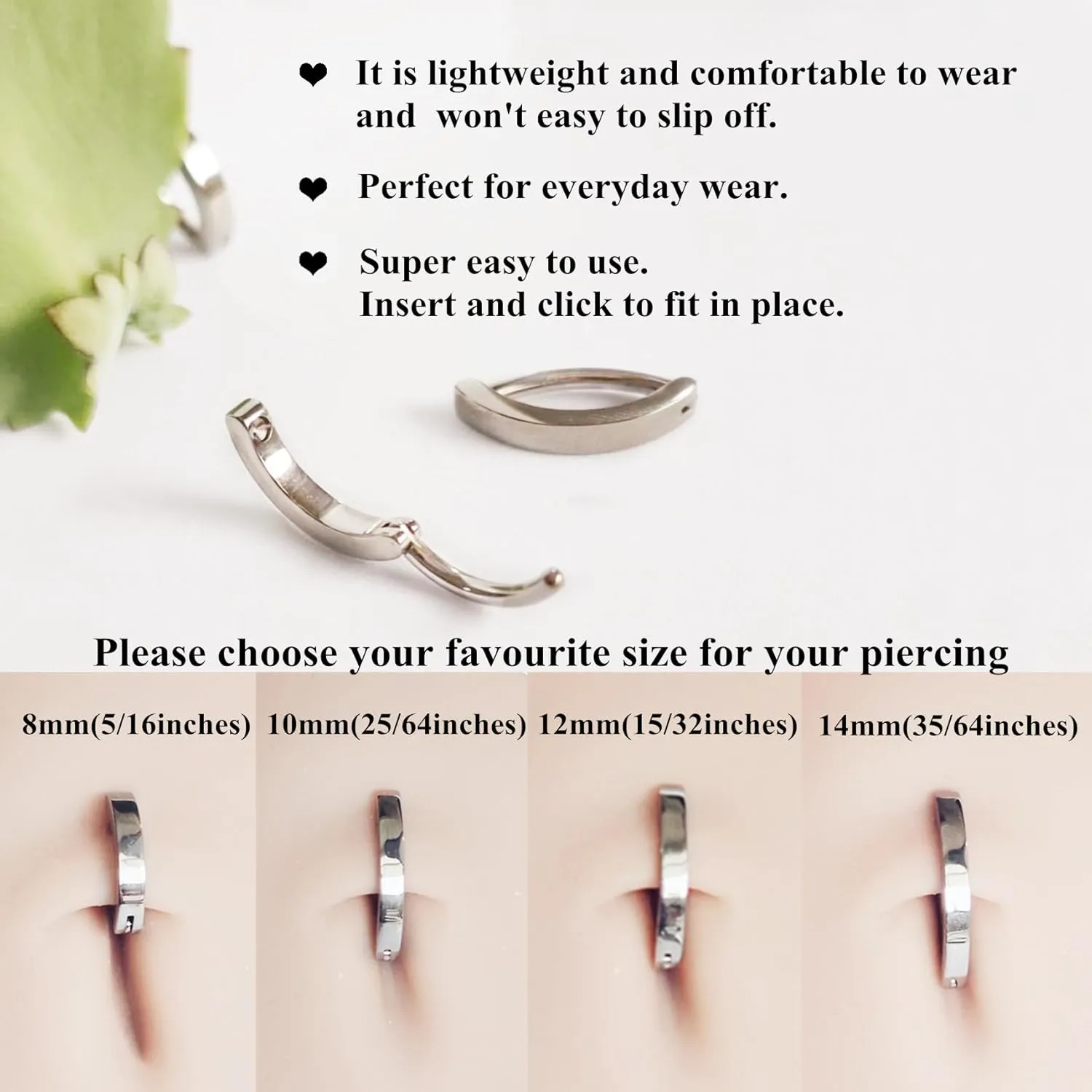 G23 Titanium 14G Belly Button Rings for Women Hinged Hoop Clicker Belly Ring Reverse Curved Navel Ring Floating Navel Barbell Piercing Jewelry 14 Gauge 8mm 10mm 12mm 14mm