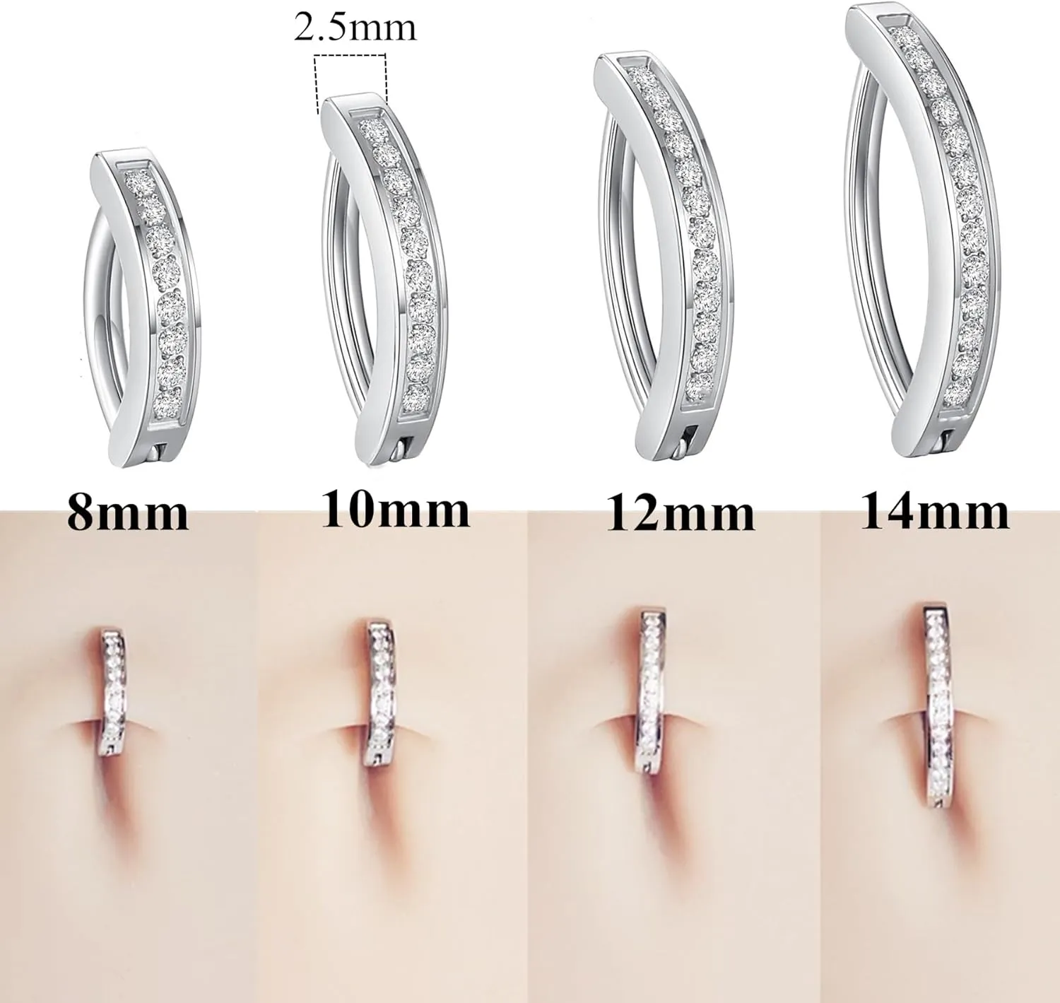 G23 Titanium 14G Belly Button Rings for Women Hinged Hoop Clicker Belly Ring Reverse Curved Navel Ring Floating Navel Barbell Piercing Jewelry 14 Gauge 8mm 10mm 12mm 14mm