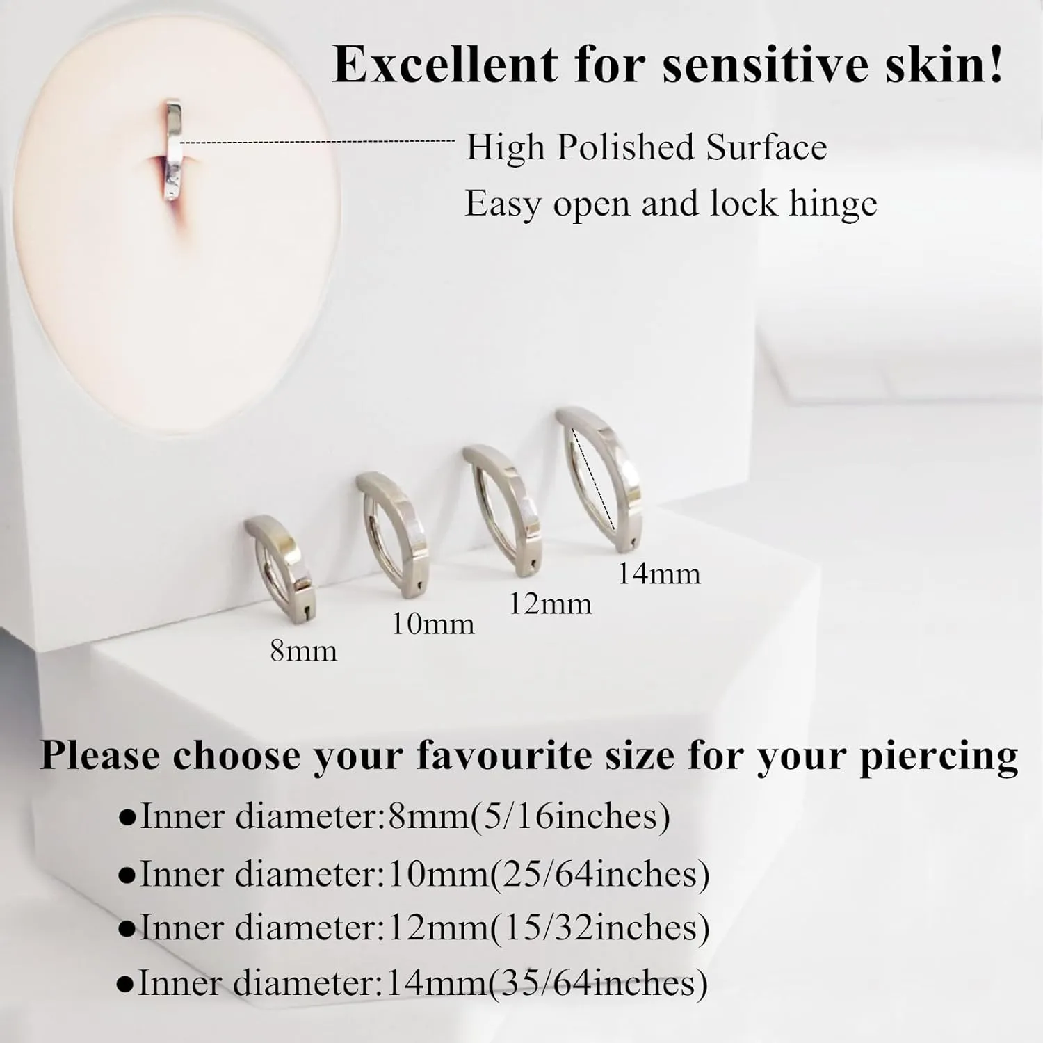G23 Titanium 14G Belly Button Rings for Women Hinged Hoop Clicker Belly Ring Reverse Curved Navel Ring Floating Navel Barbell Piercing Jewelry 14 Gauge 8mm 10mm 12mm 14mm