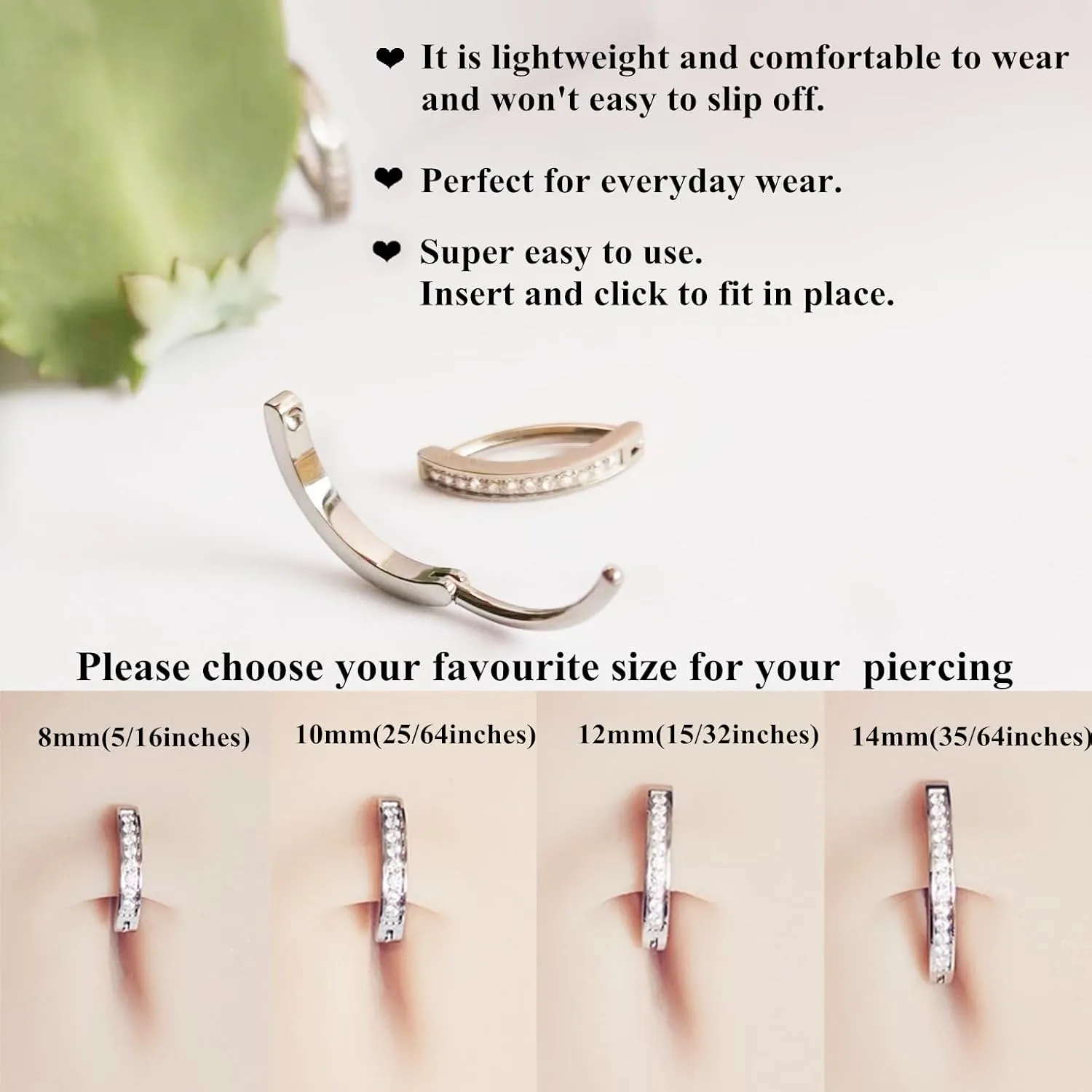 G23 Titanium 14G Belly Button Rings for Women Hinged Hoop Clicker Belly Ring Reverse Curved Navel Ring Floating Navel Barbell Piercing Jewelry 14 Gauge 8mm 10mm 12mm 14mm