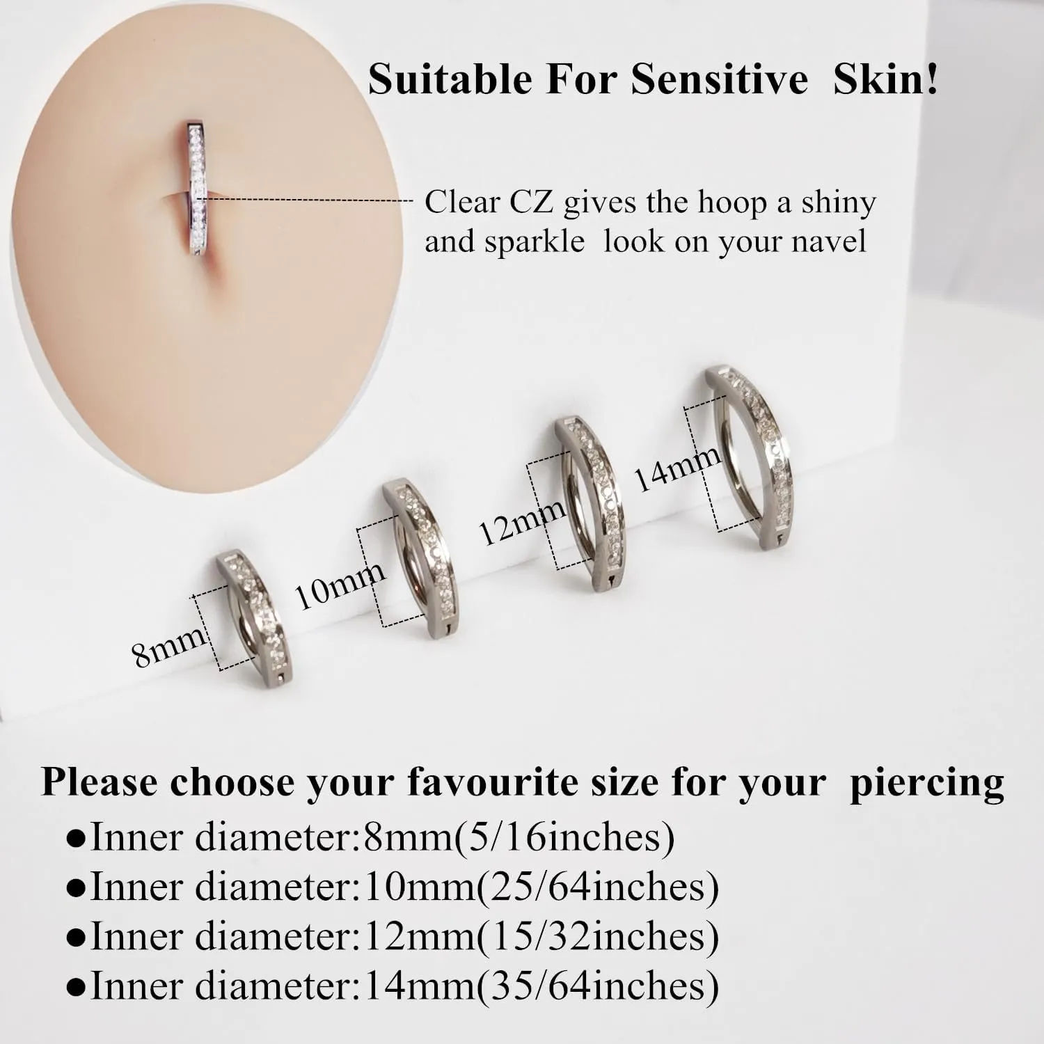 G23 Titanium 14G Belly Button Rings for Women Hinged Hoop Clicker Belly Ring Reverse Curved Navel Ring Floating Navel Barbell Piercing Jewelry 14 Gauge 8mm 10mm 12mm 14mm