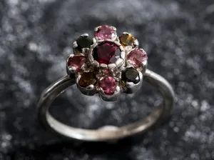 Garnet Flower Ring - Tourmaline Ring - Colorful Cocktail Ring