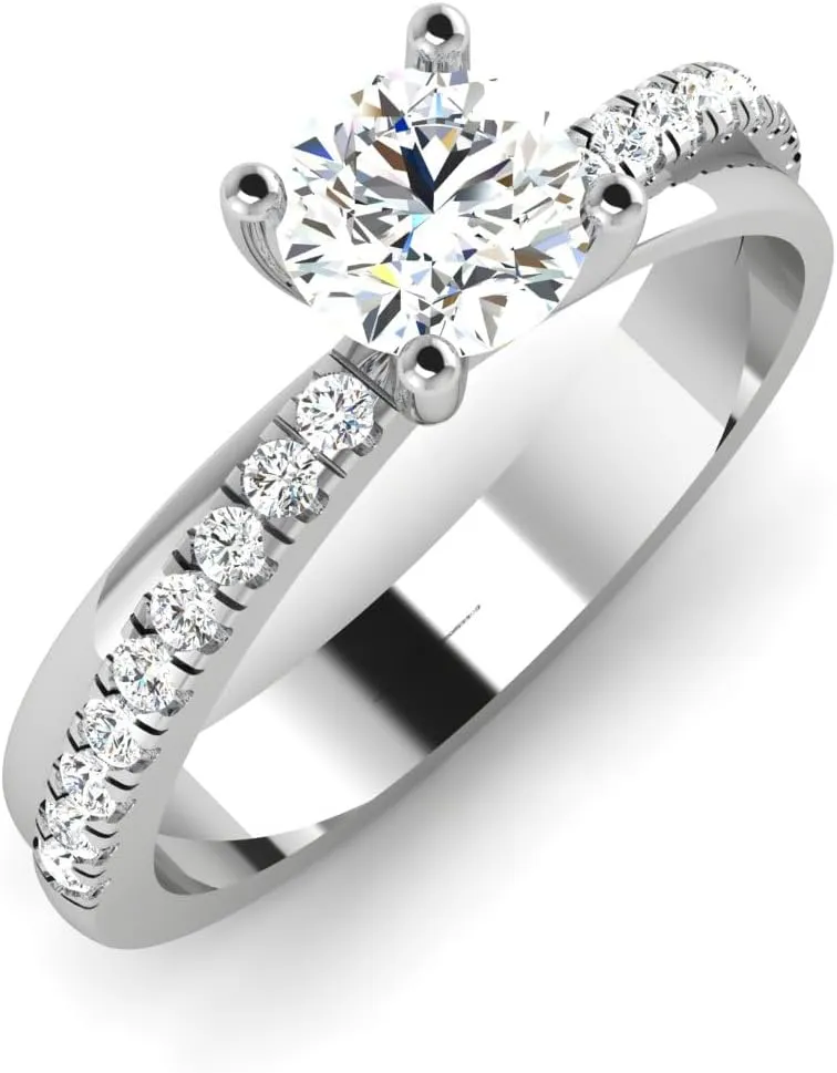 GEMHUB Couples Promise Ring White Gold 14k 0.65 CARAT Round Cut Solitaire with Accents Diamond G VS1 Lab Created Size 4 5 6