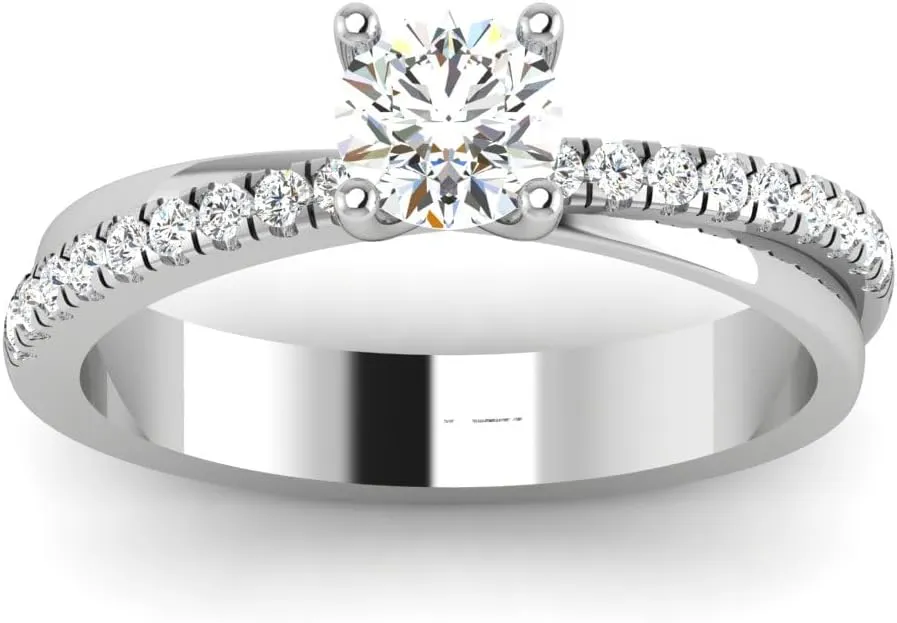 GEMHUB Couples Promise Ring White Gold 14k 0.65 CARAT Round Cut Solitaire with Accents Diamond G VS1 Lab Created Size 4 5 6