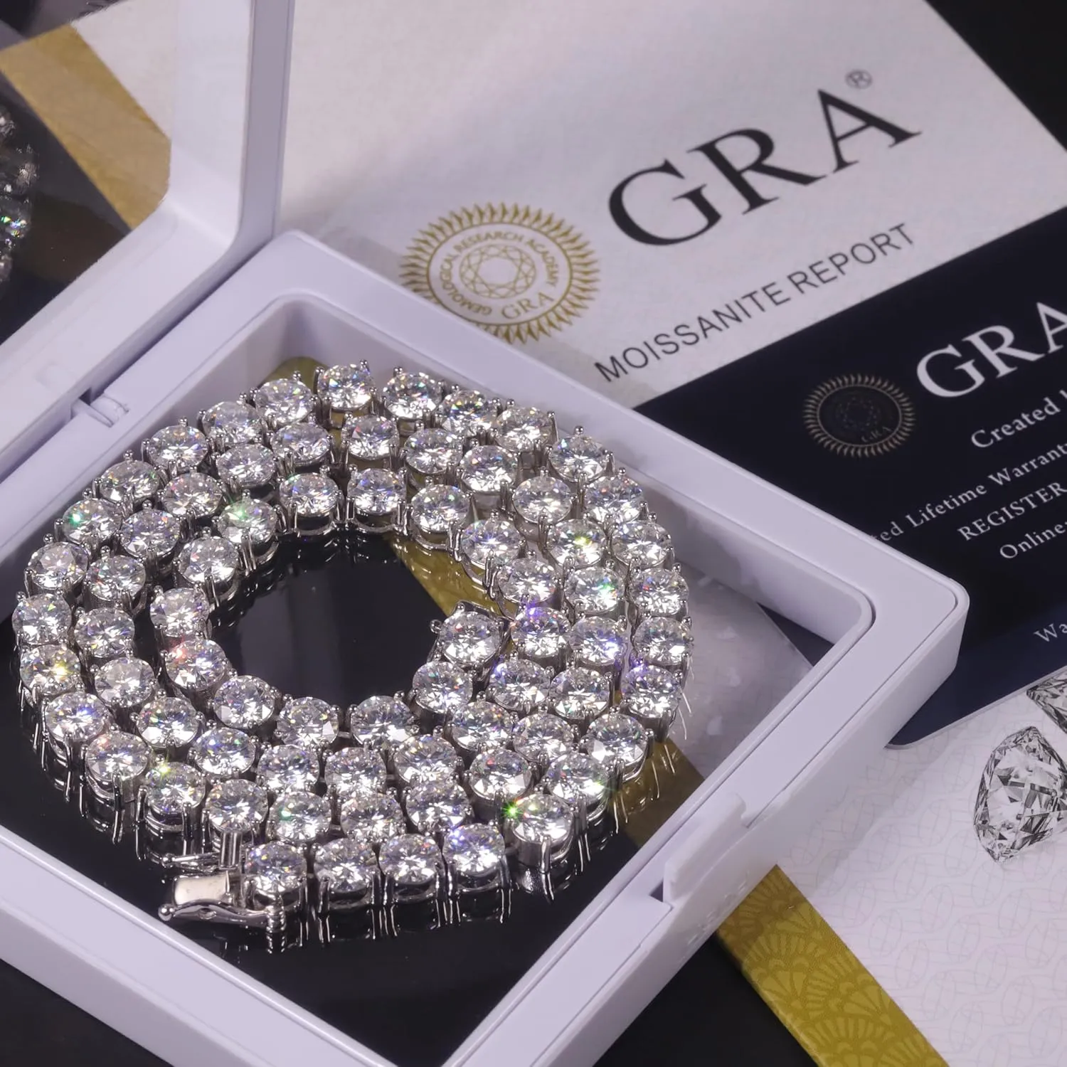 Gem's Beauty 4.59-112.00CT Moissanite Tennis necklaces Gifts 2-6.5mm D Color Round Cut Diamond Tennis necklace