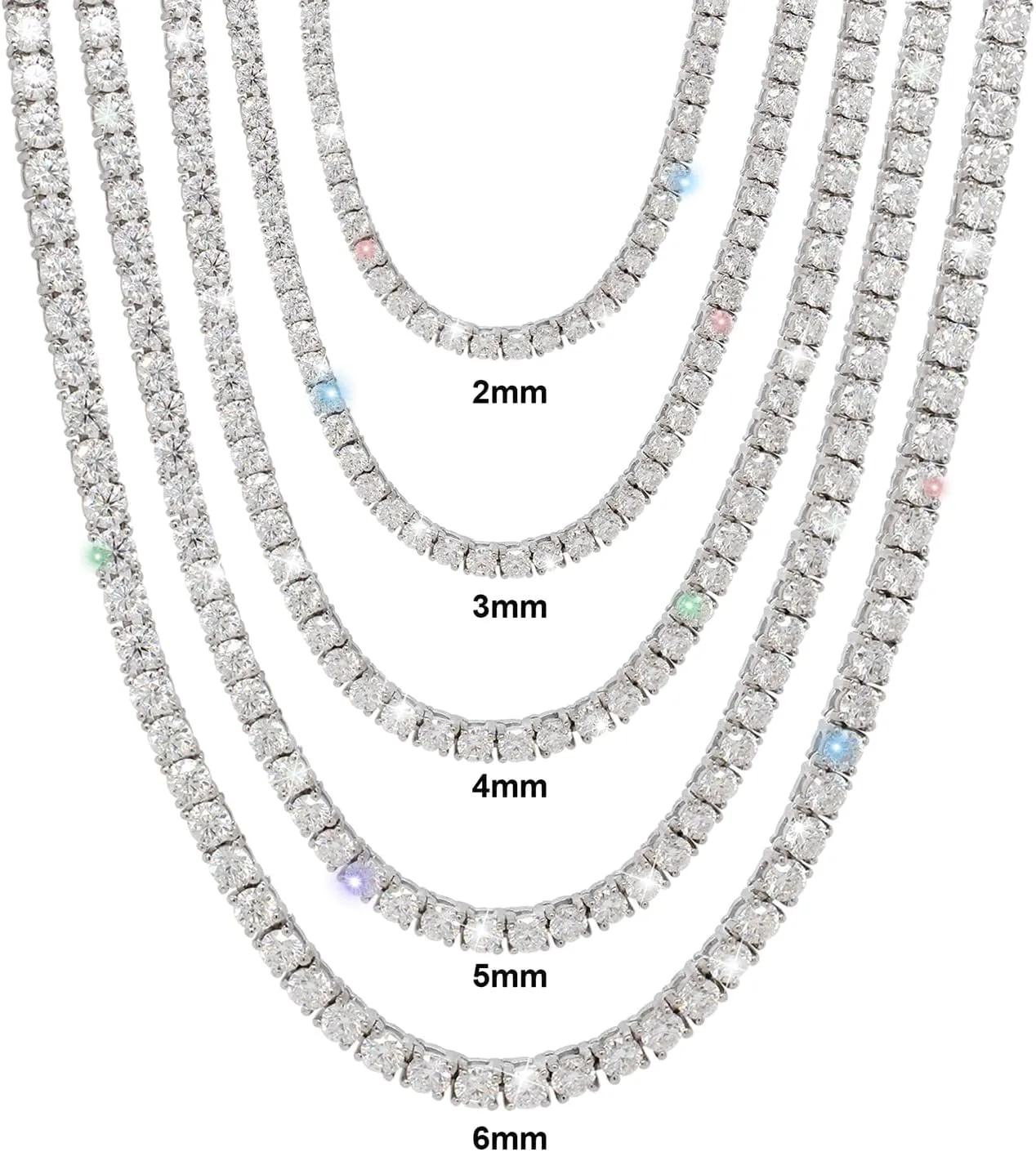 Gem's Beauty 4.59-112.00CT Moissanite Tennis necklaces Gifts 2-6.5mm D Color Round Cut Diamond Tennis necklace