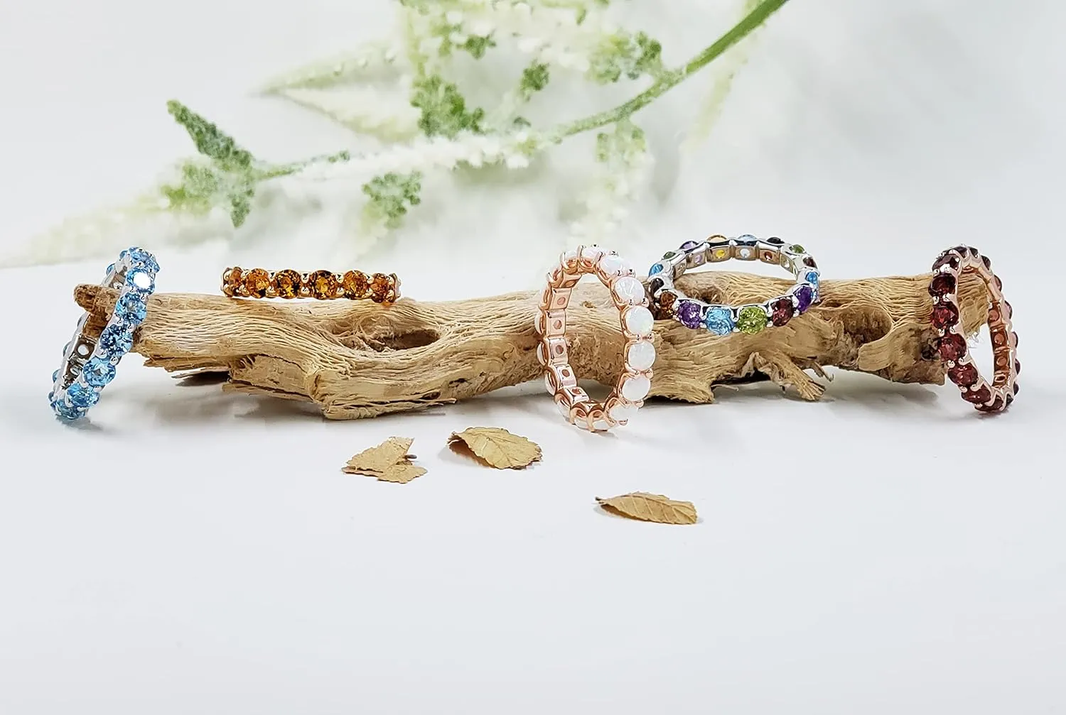 Gemstone Eternity Band Ring, 14K Rose Gold-plated Sterling Silver/14K Gold-plated Sterling Silver/Sterling Silver, Round Stones, Birthstone Rings for Women (4 mm stone)