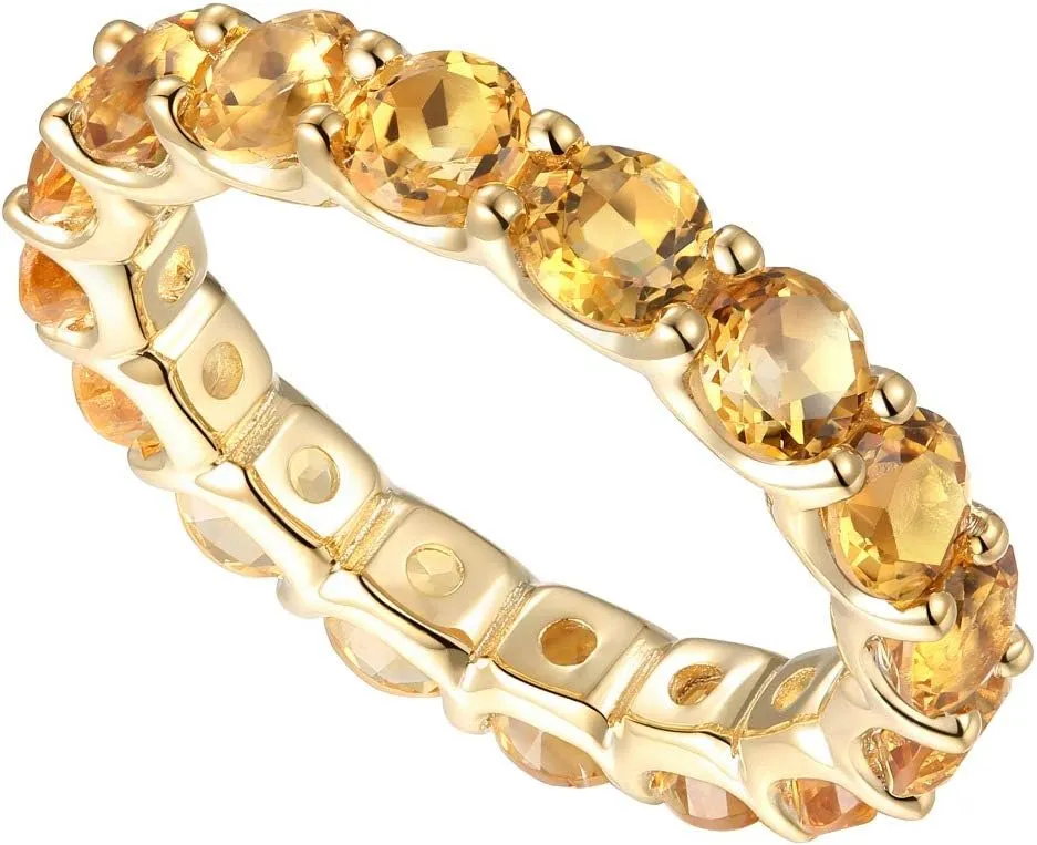Gemstone Eternity Band Ring, 14K Rose Gold-plated Sterling Silver/14K Gold-plated Sterling Silver/Sterling Silver, Round Stones, Birthstone Rings for Women (4 mm stone)
