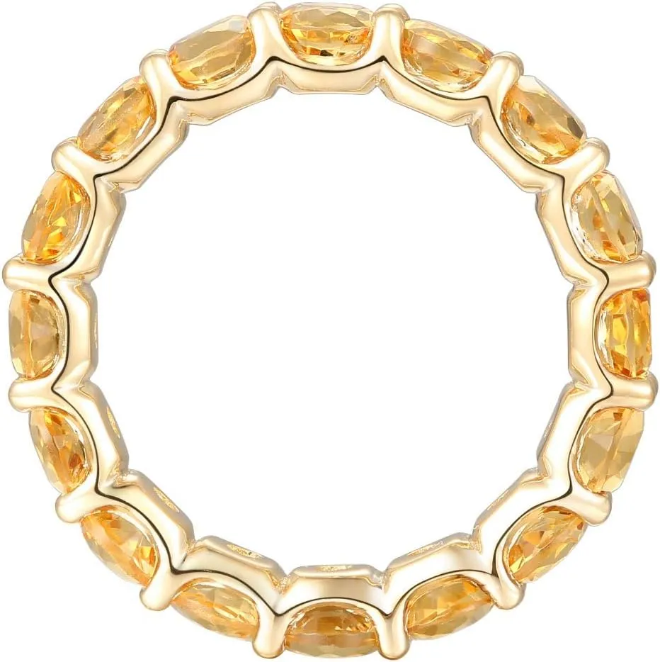 Gemstone Eternity Band Ring, 14K Rose Gold-plated Sterling Silver/14K Gold-plated Sterling Silver/Sterling Silver, Round Stones, Birthstone Rings for Women (4 mm stone)