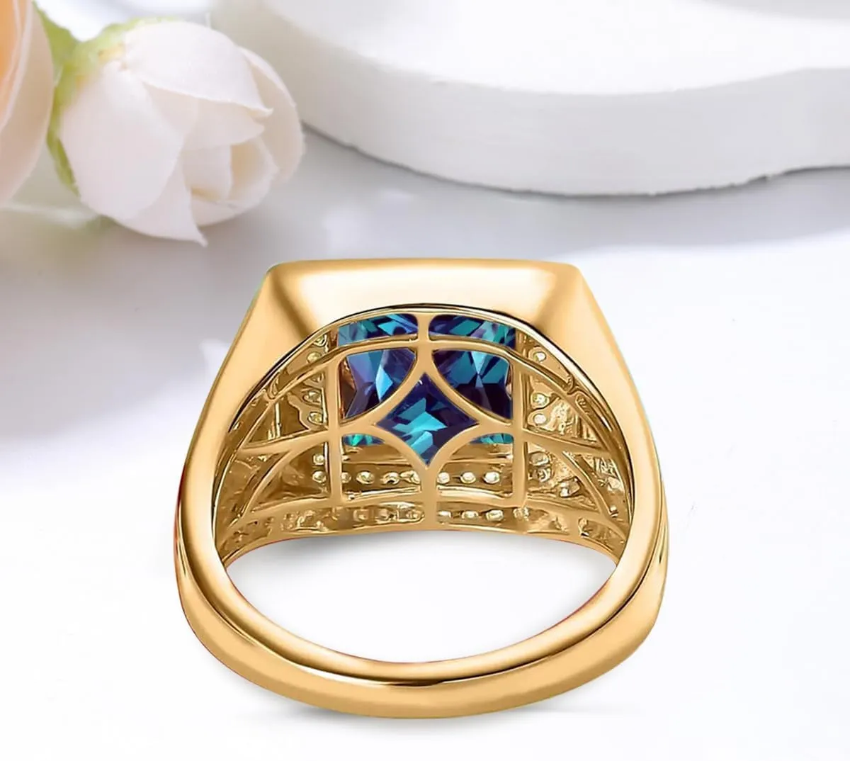 Gemstone Men Ring 8mm Square Cut Birthstone Ring for Men in 10K 14K 18K with 0.3cttw Real Diamond Solid Gold Promise Rings (I2-I3 Clarity)