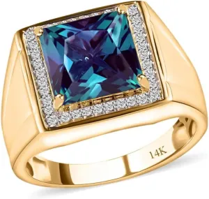 Gemstone Men Ring 8mm Square Cut Birthstone Ring for Men in 10K 14K 18K with 0.3cttw Real Diamond Solid Gold Promise Rings (I2-I3 Clarity)