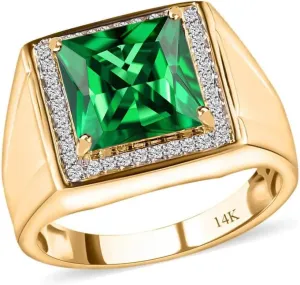 Gemstone Men Ring 8mm Square Cut Birthstone Ring for Men in 10K 14K 18K with 0.3cttw Real Diamond Solid Gold Promise Rings (I2-I3 Clarity)