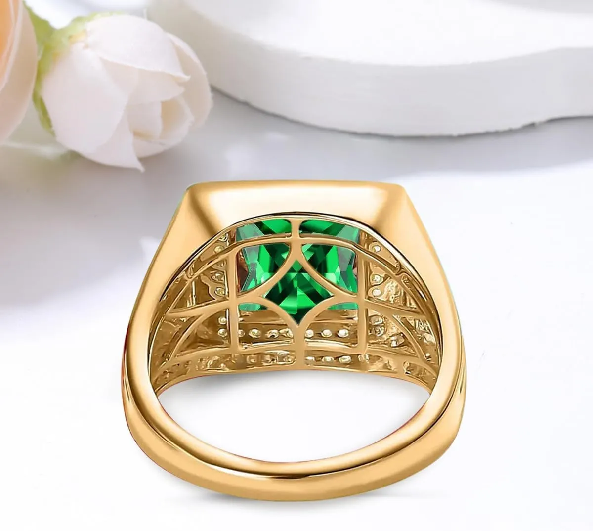 Gemstone Men Ring 8mm Square Cut Birthstone Ring for Men in 10K 14K 18K with 0.3cttw Real Diamond Solid Gold Promise Rings (I2-I3 Clarity)