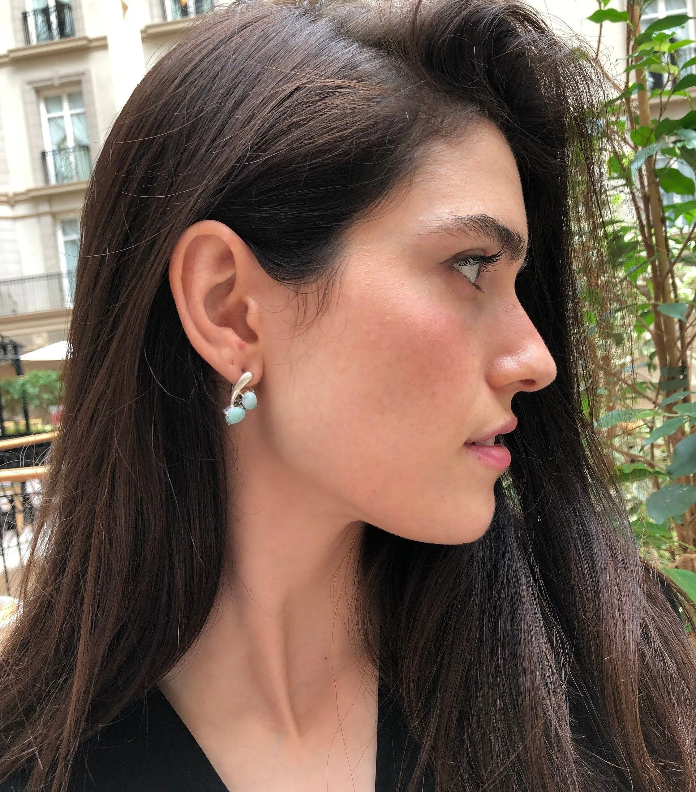 GENUINE Larimar Earrings - Twin Blue Earrings - Long Silver Earrings