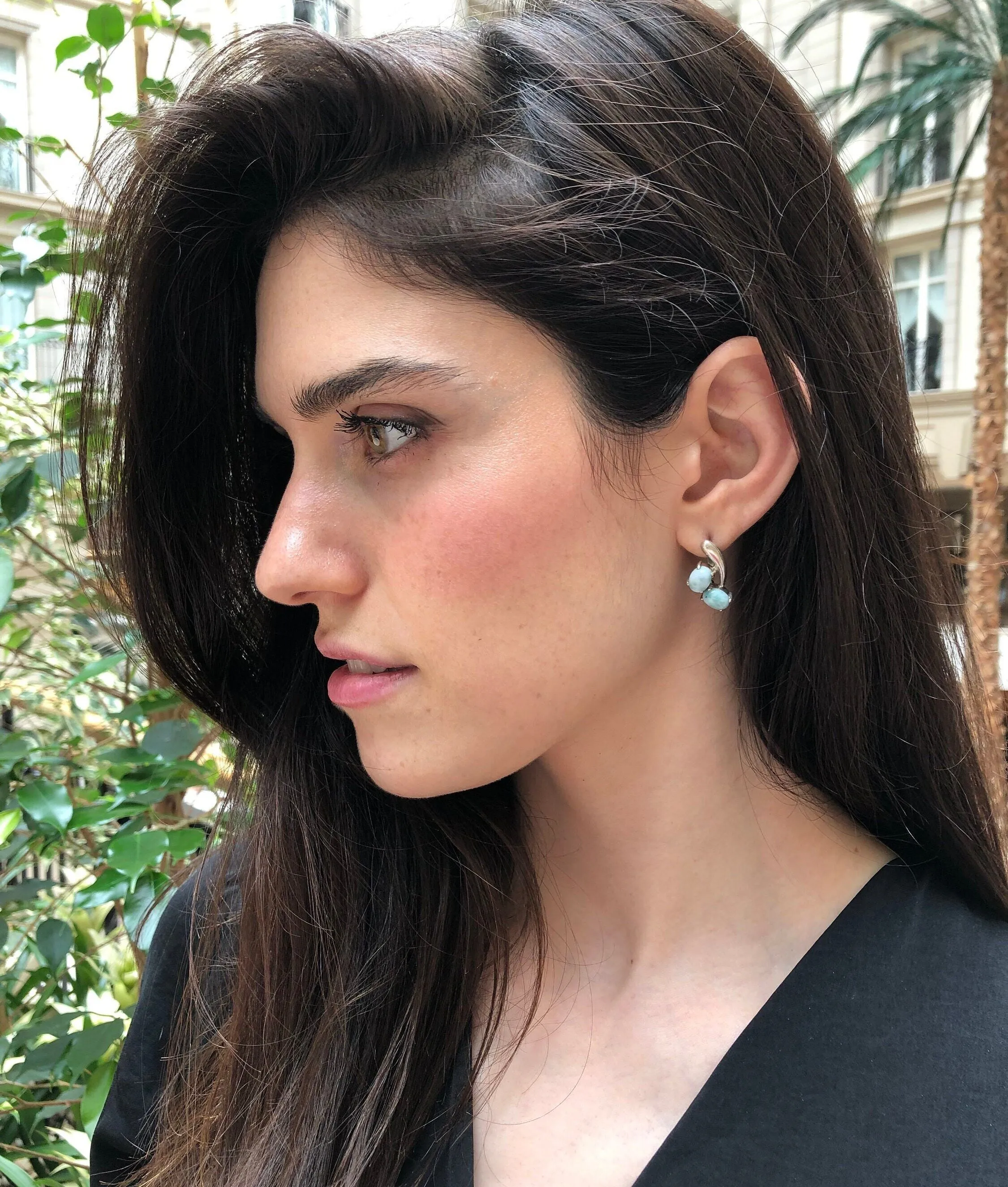 GENUINE Larimar Earrings - Twin Blue Earrings - Long Silver Earrings