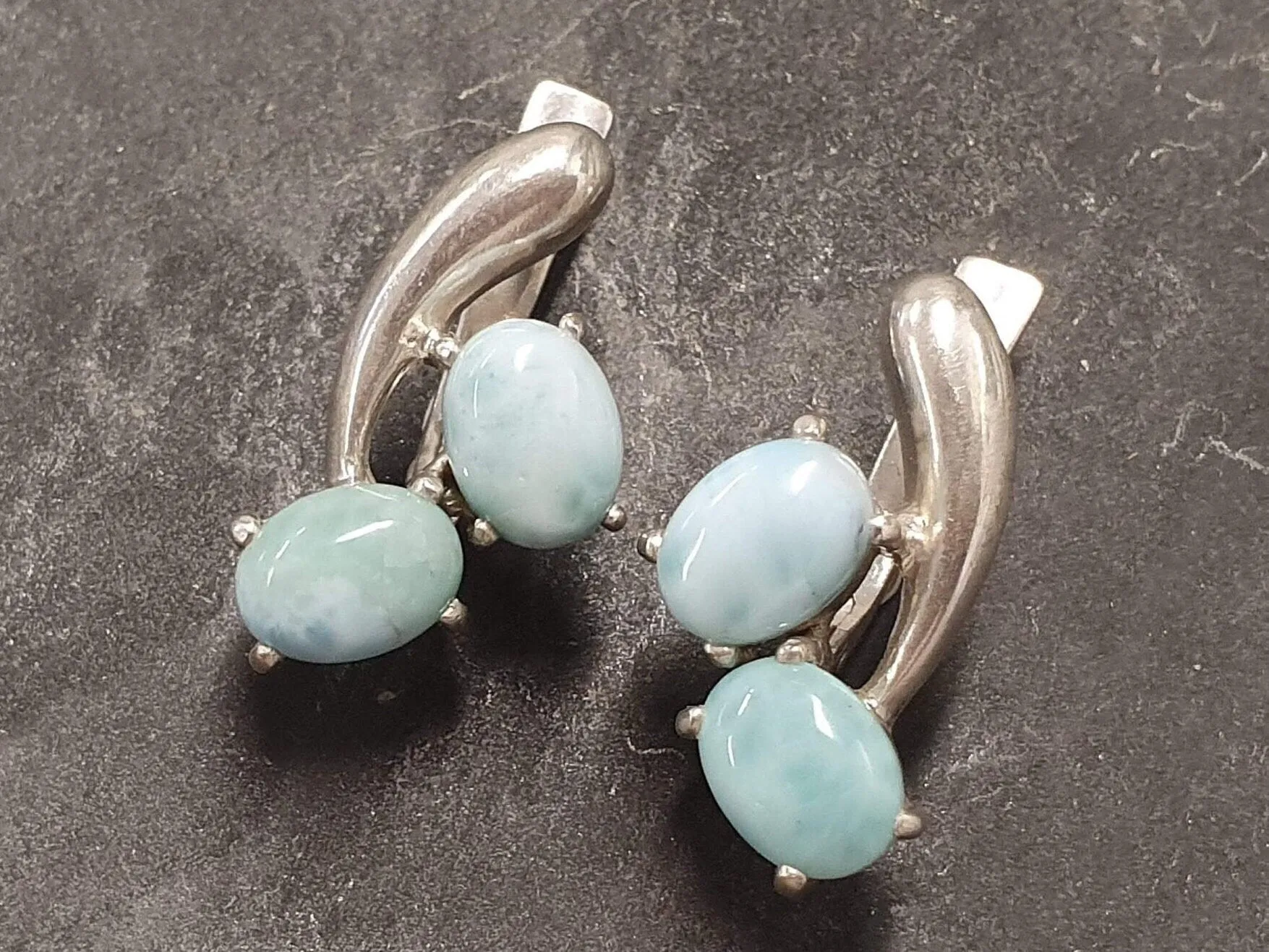 GENUINE Larimar Earrings - Twin Blue Earrings - Long Silver Earrings