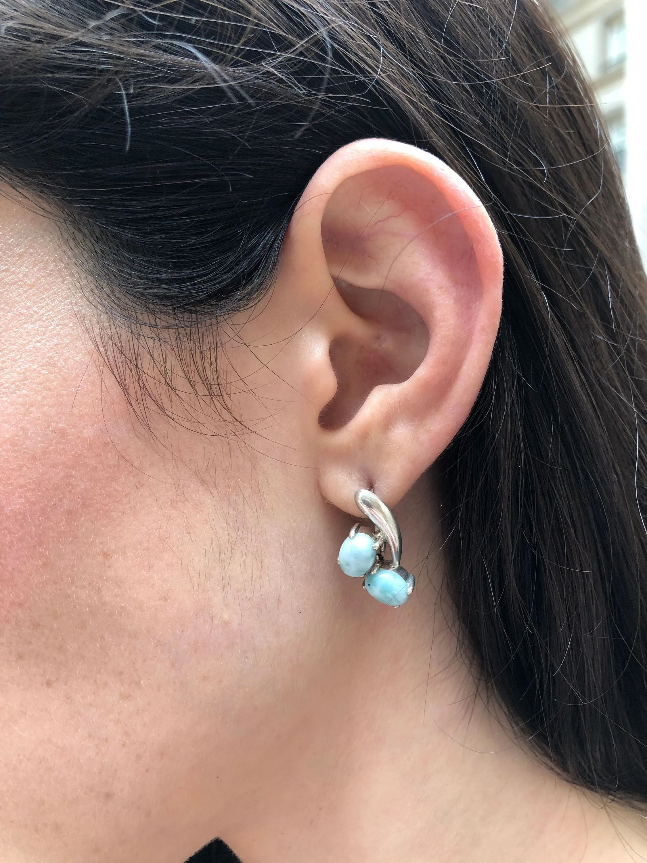 GENUINE Larimar Earrings - Twin Blue Earrings - Long Silver Earrings