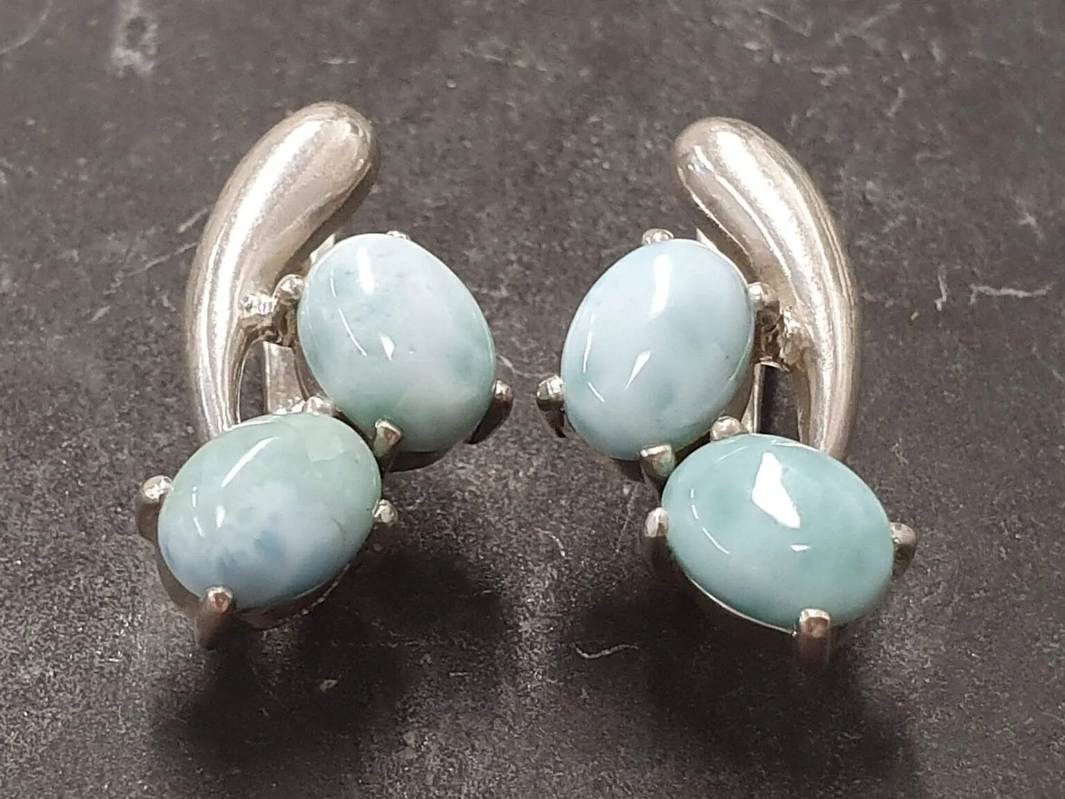 GENUINE Larimar Earrings - Twin Blue Earrings - Long Silver Earrings
