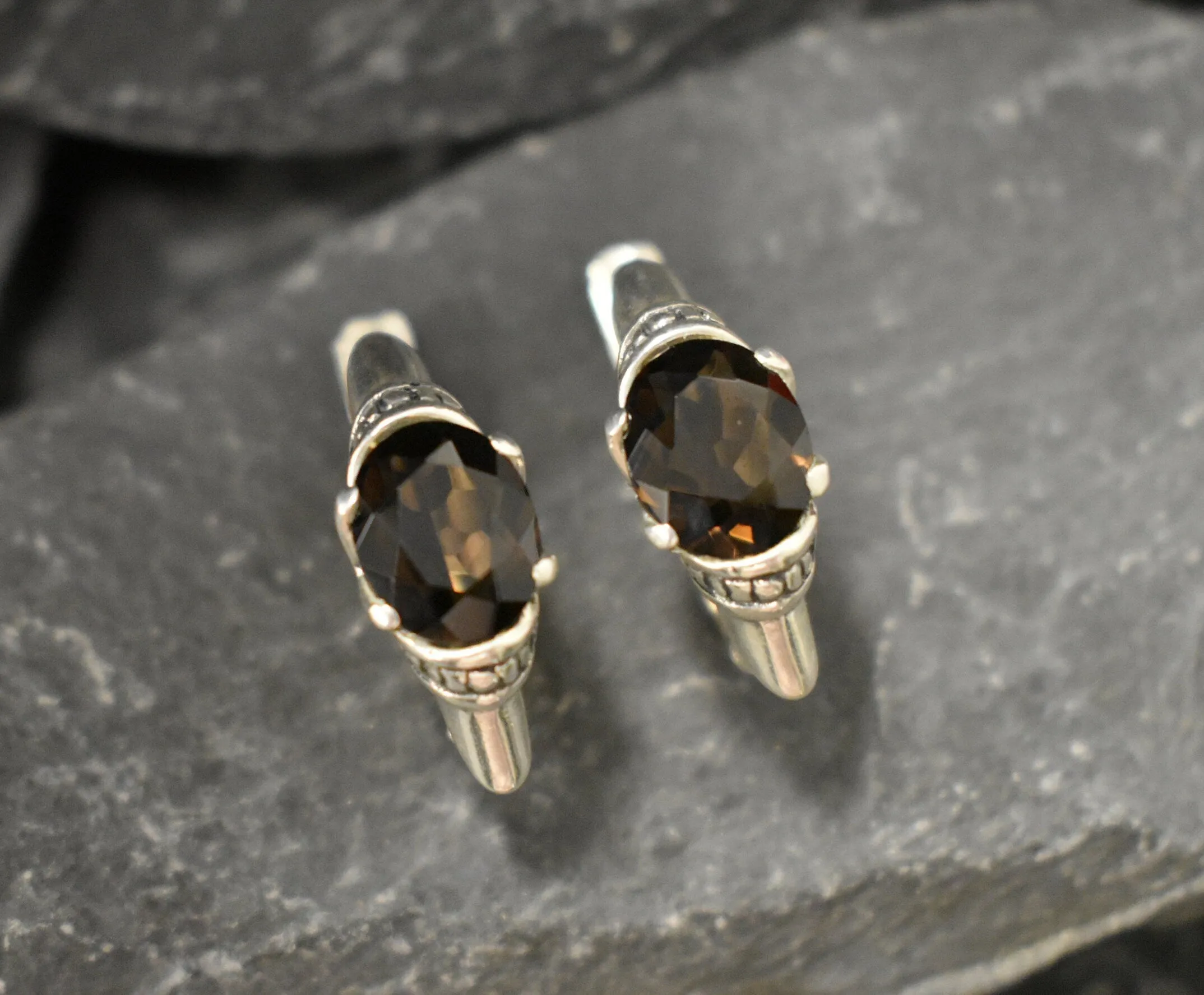 Genuine Quartz Earrings - Smoky Topaz Earrings - Brown Tribal Earrings