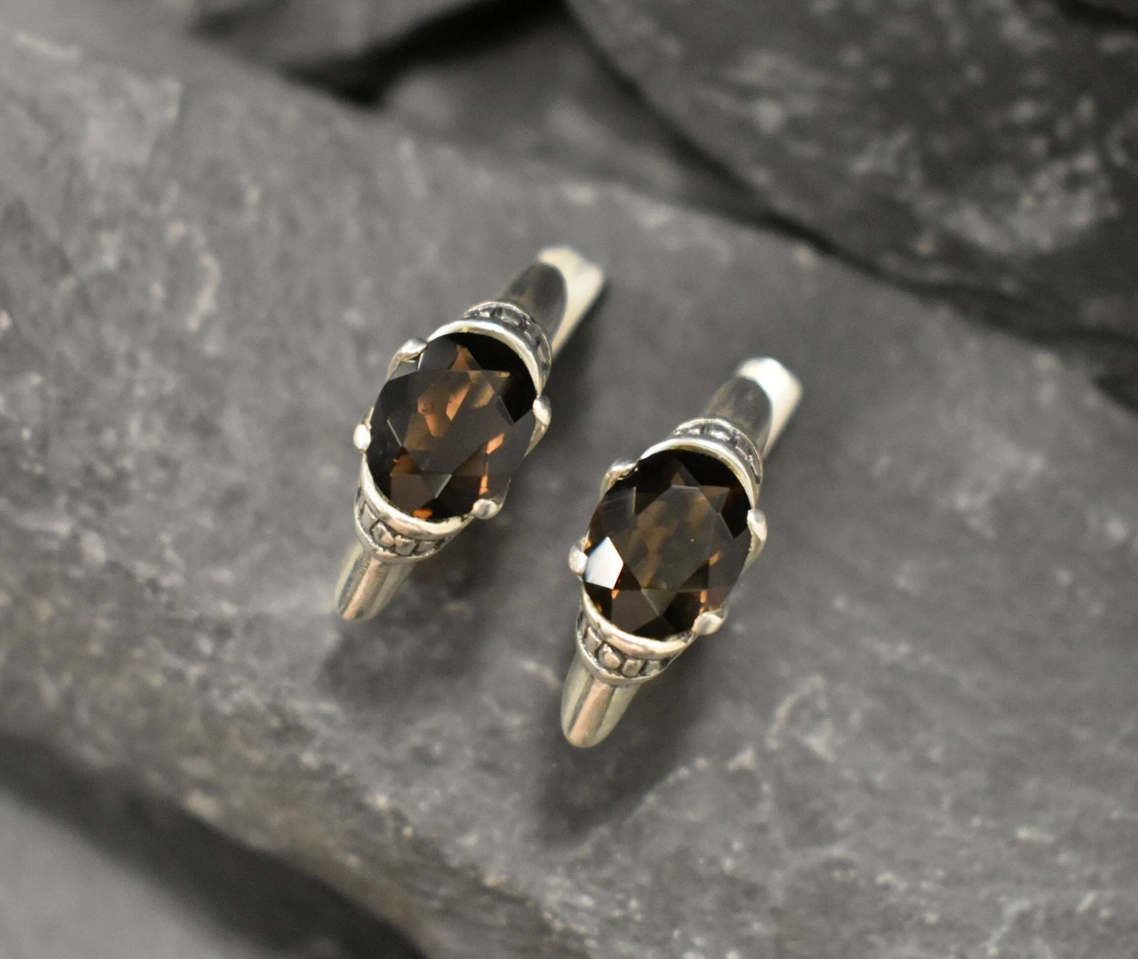 Genuine Quartz Earrings - Smoky Topaz Earrings - Brown Tribal Earrings