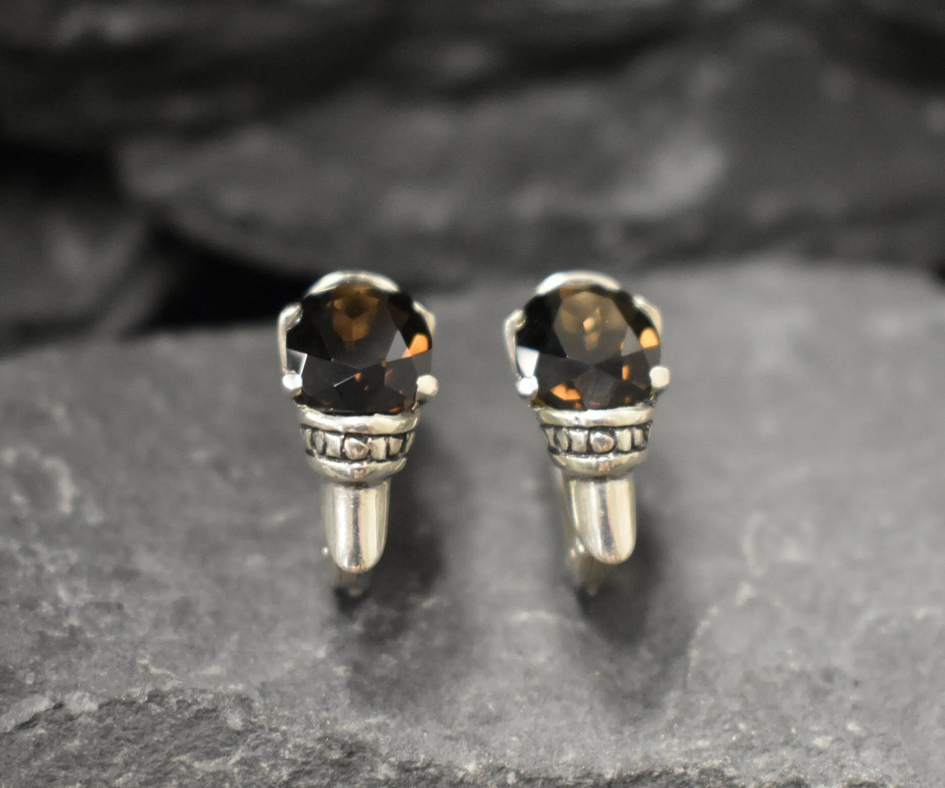 Genuine Quartz Earrings - Smoky Topaz Earrings - Brown Tribal Earrings