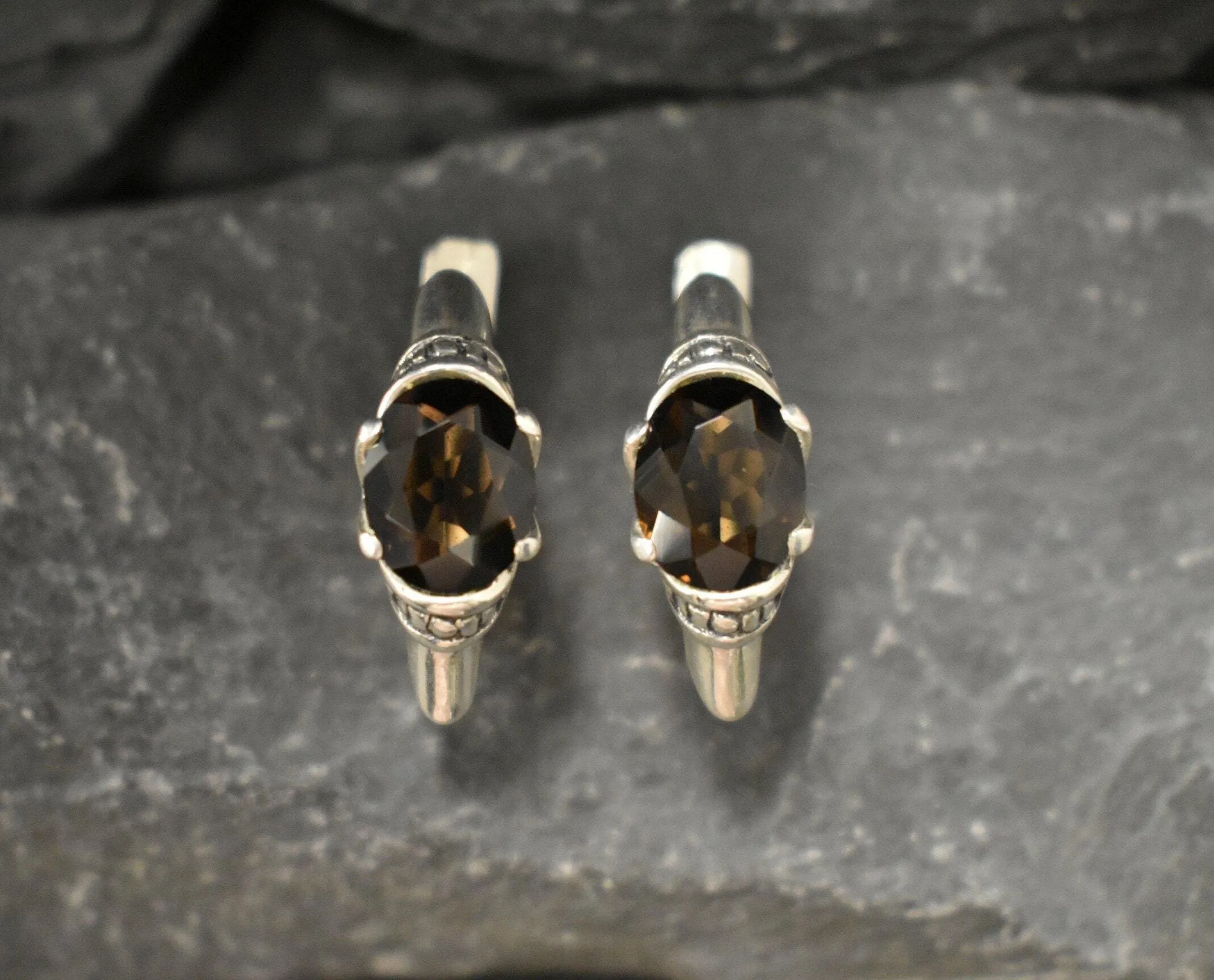 Genuine Quartz Earrings - Smoky Topaz Earrings - Brown Tribal Earrings
