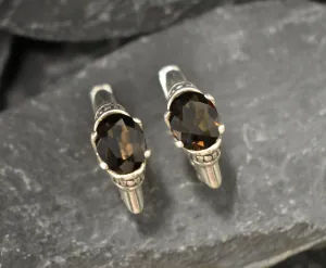 Genuine Quartz Earrings - Smoky Topaz Earrings - Brown Tribal Earrings