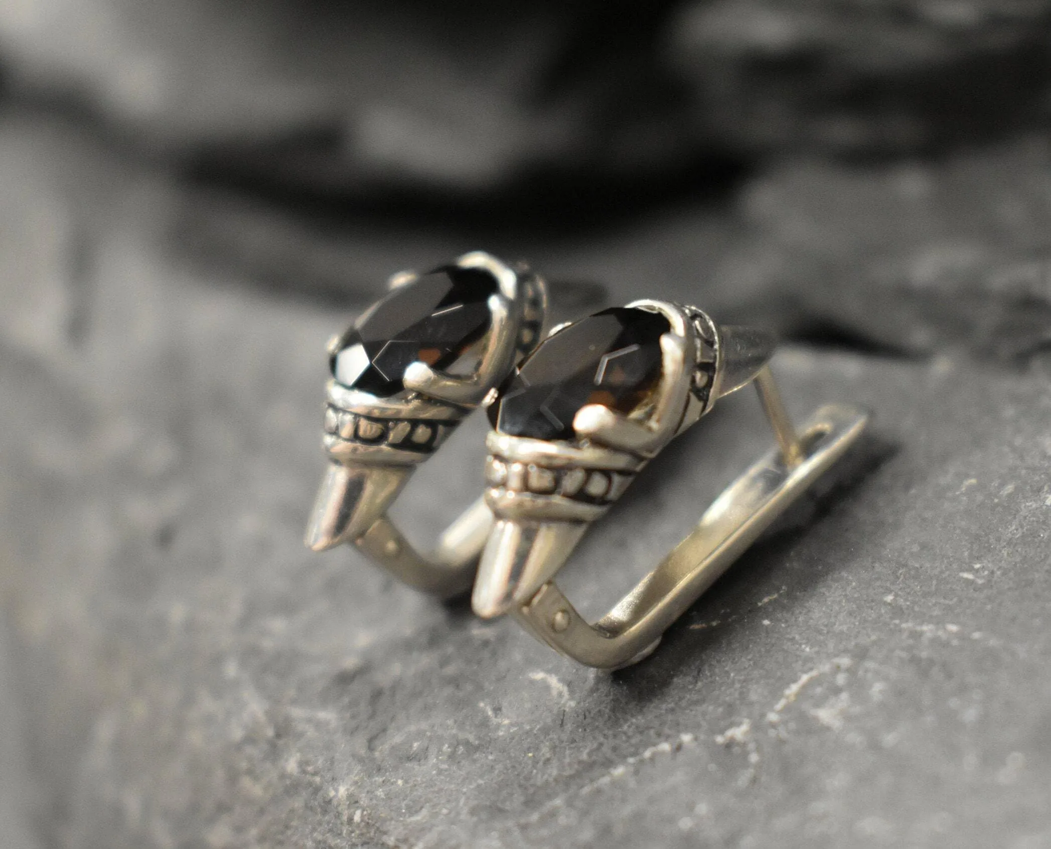 Genuine Quartz Earrings - Smoky Topaz Earrings - Brown Tribal Earrings
