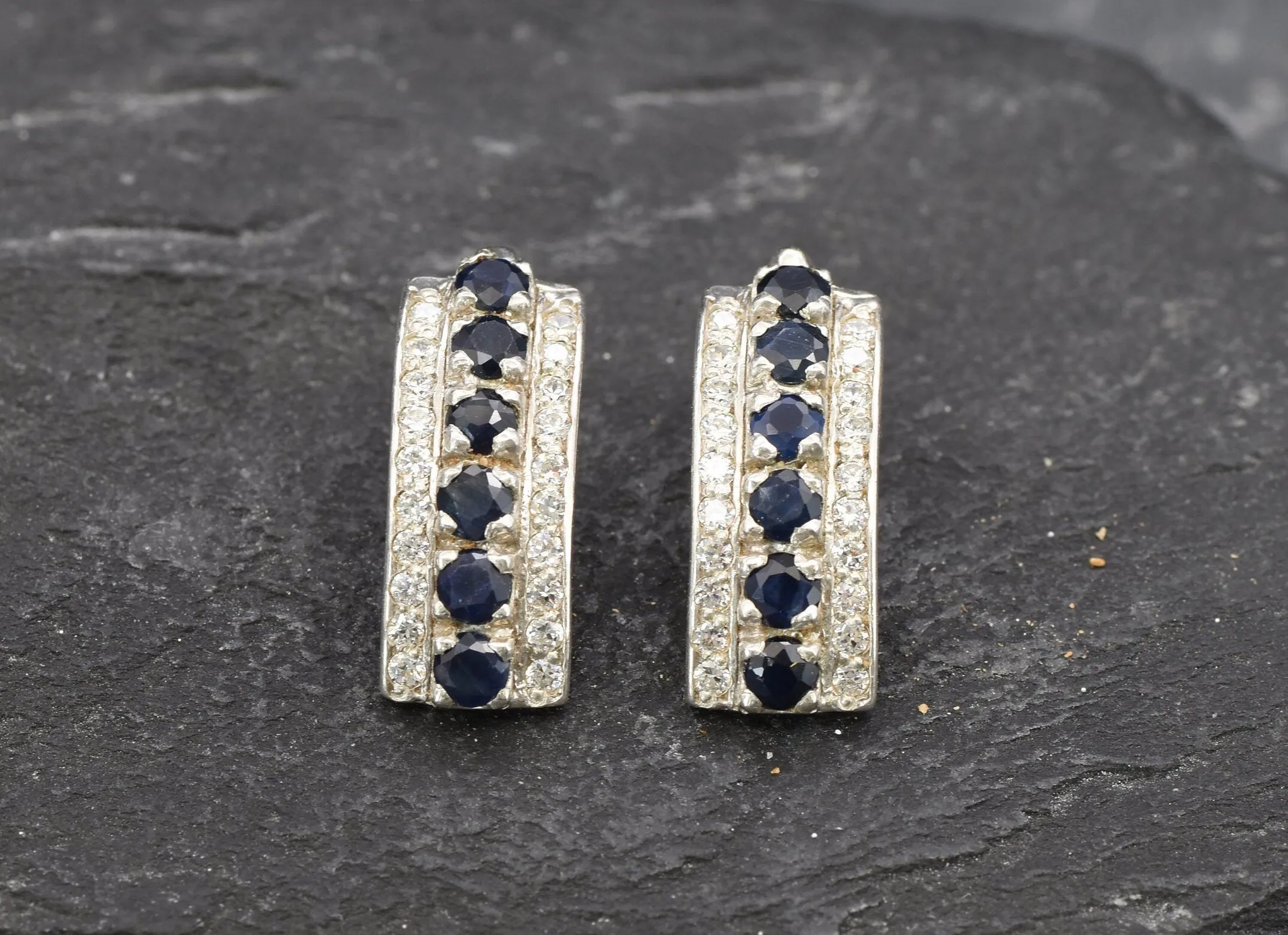Genuine Sapphire Earrings - Blue Bar Earrings, Long Blue Earrings