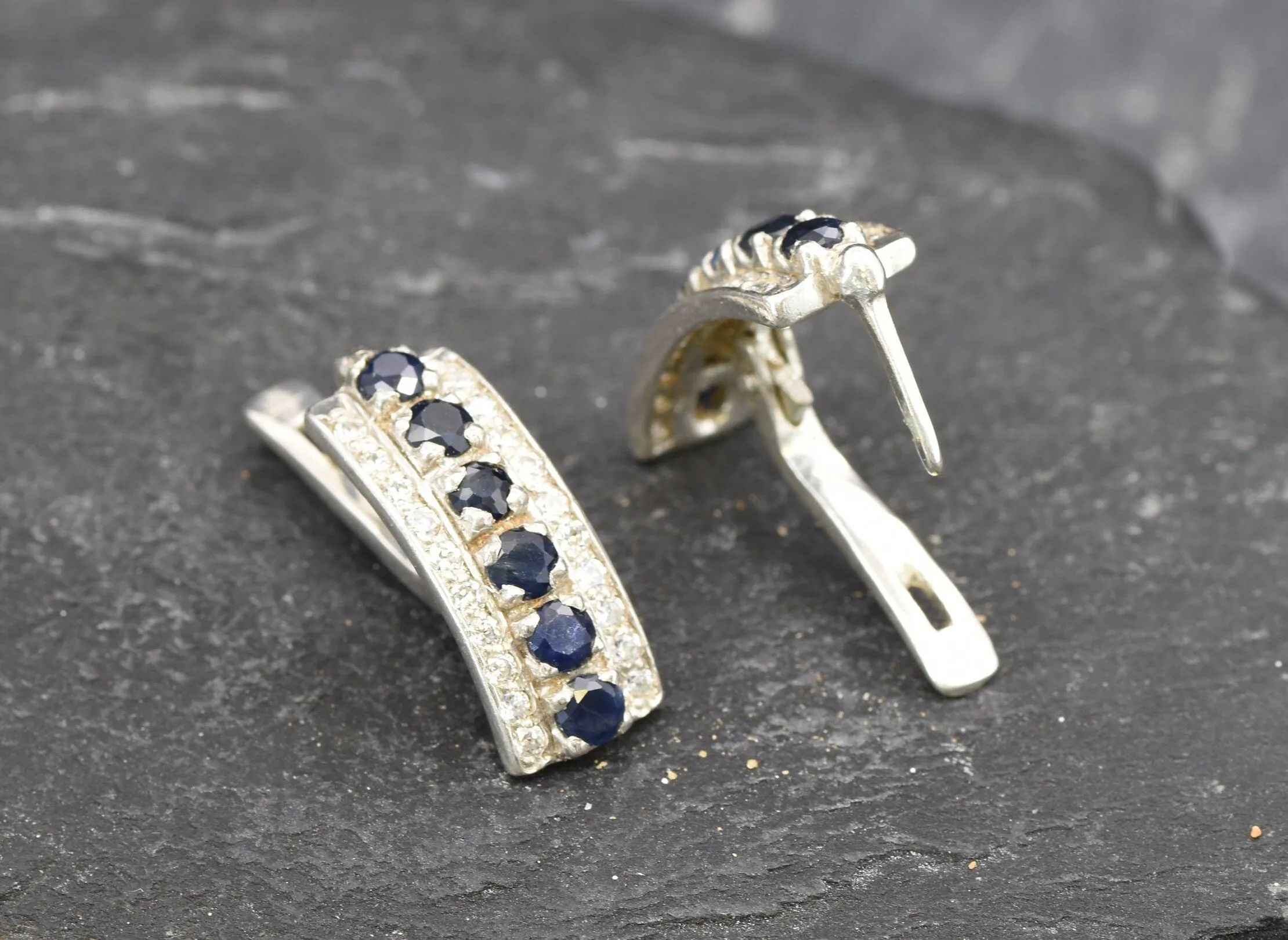 Genuine Sapphire Earrings - Blue Bar Earrings, Long Blue Earrings