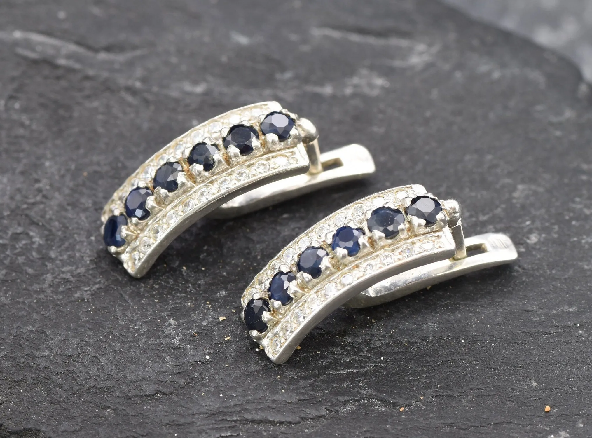 Genuine Sapphire Earrings - Blue Bar Earrings, Long Blue Earrings