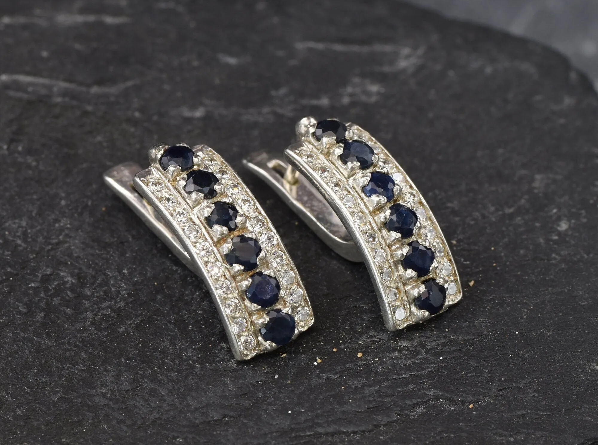 Genuine Sapphire Earrings - Blue Bar Earrings, Long Blue Earrings