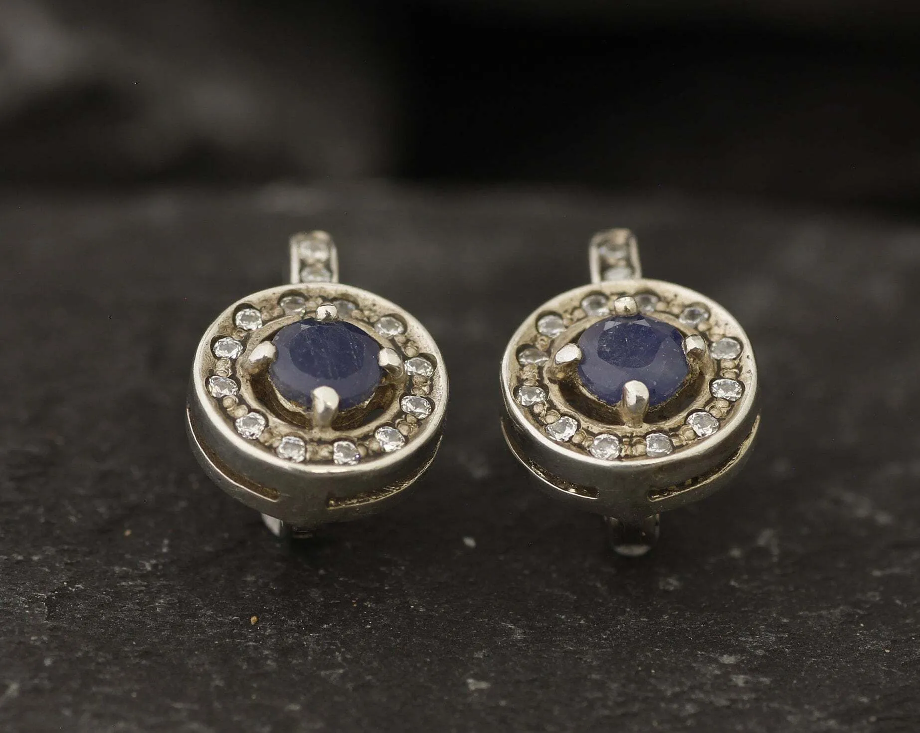 Genuine Sapphire Earrings - Blue Cluster Earrings - Dainty Drop Earrings
