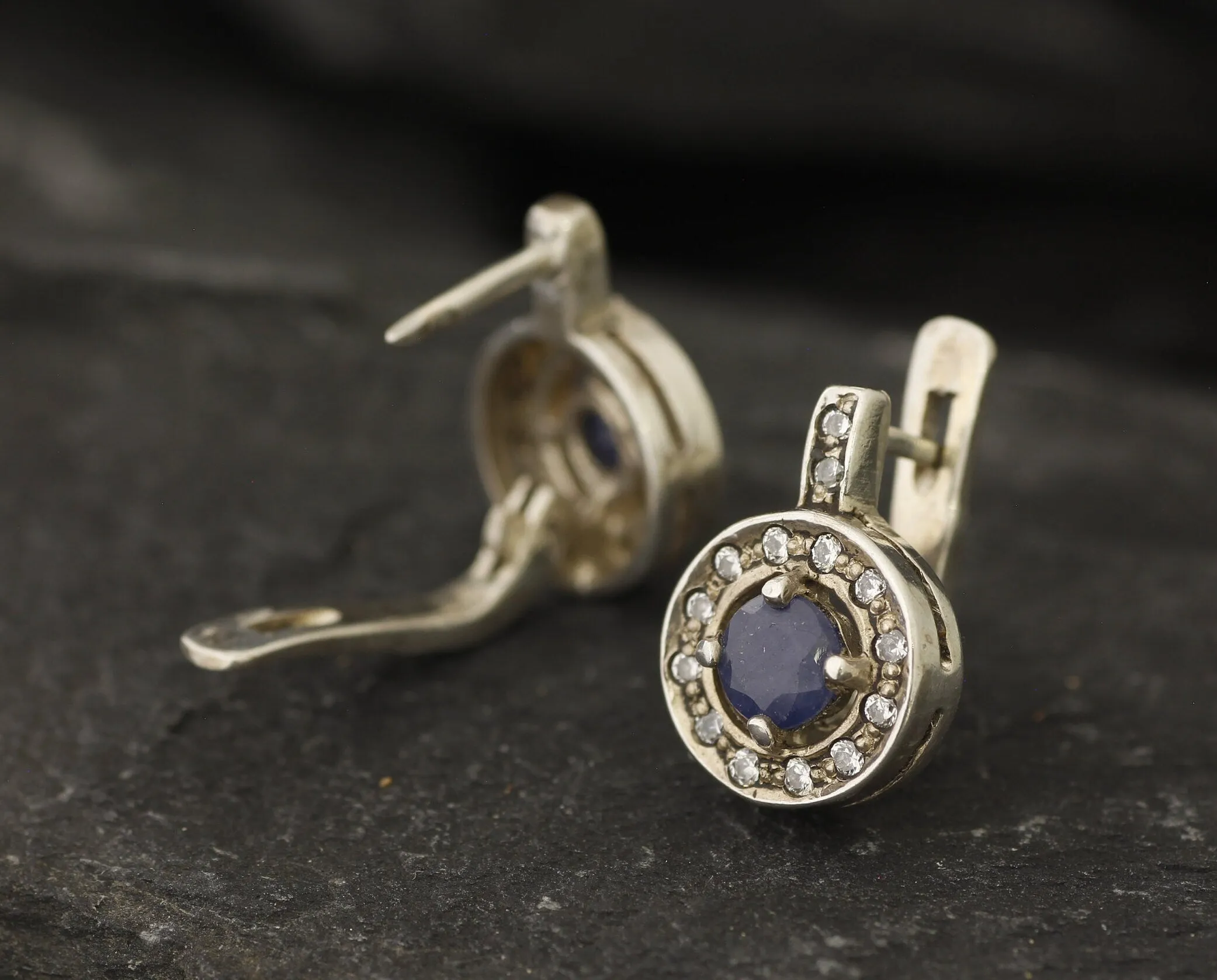 Genuine Sapphire Earrings - Blue Cluster Earrings - Dainty Drop Earrings