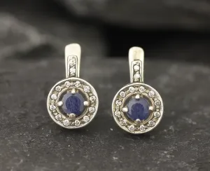 Genuine Sapphire Earrings - Blue Cluster Earrings - Dainty Drop Earrings