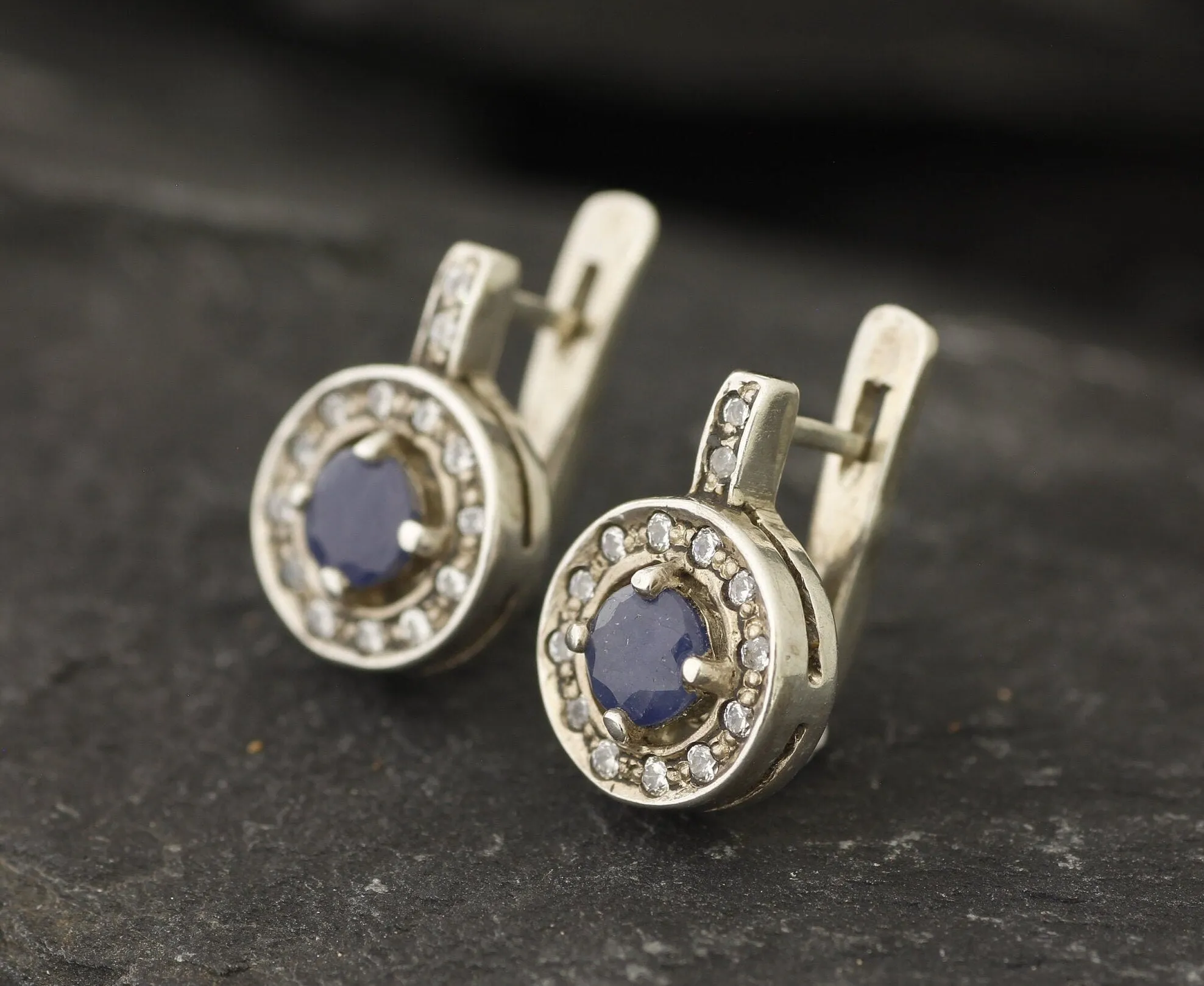 Genuine Sapphire Earrings - Blue Cluster Earrings - Dainty Drop Earrings