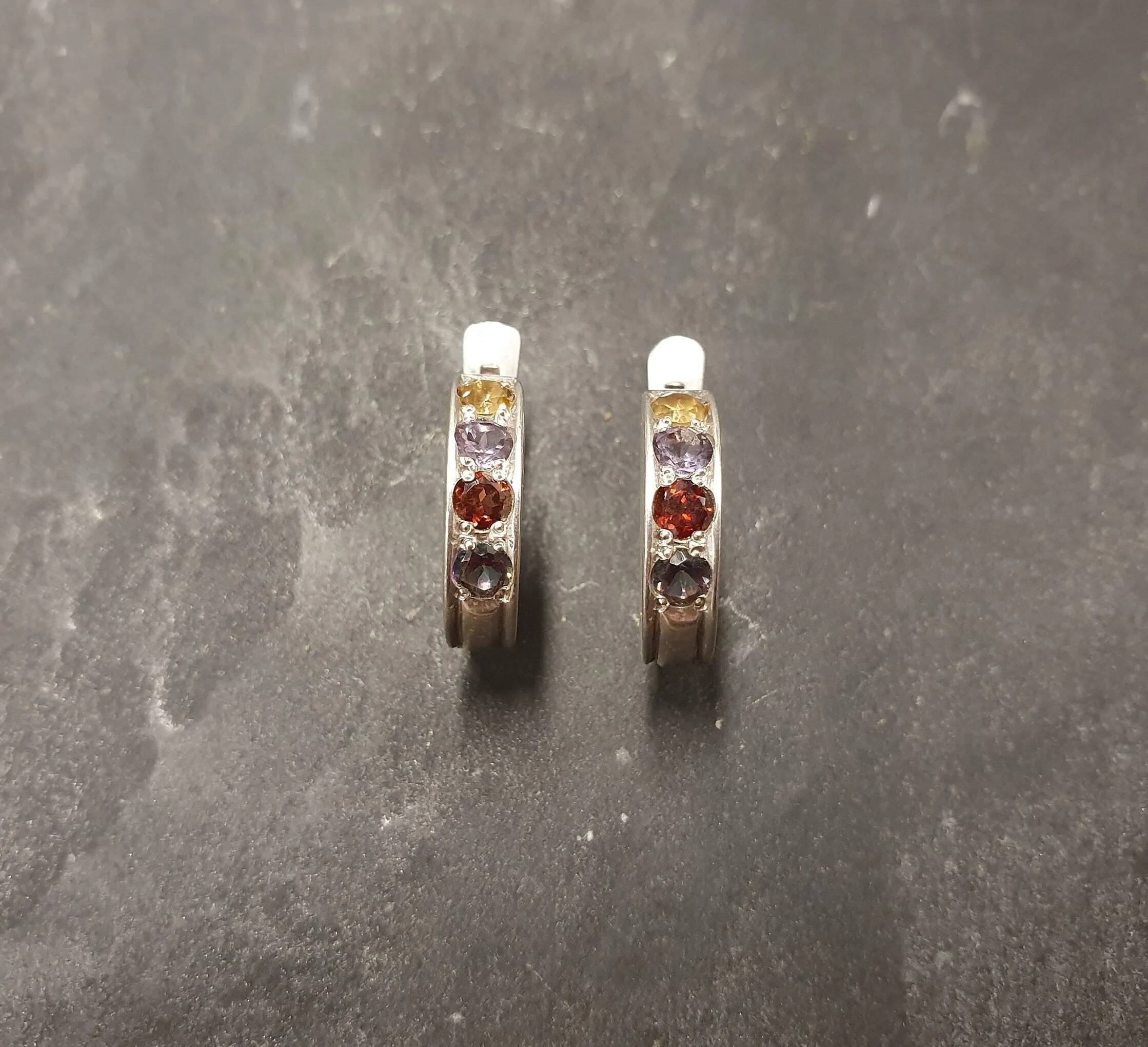 Genuine Topaz Earrings - Colorful Gem Earrings - Multistone Huggies