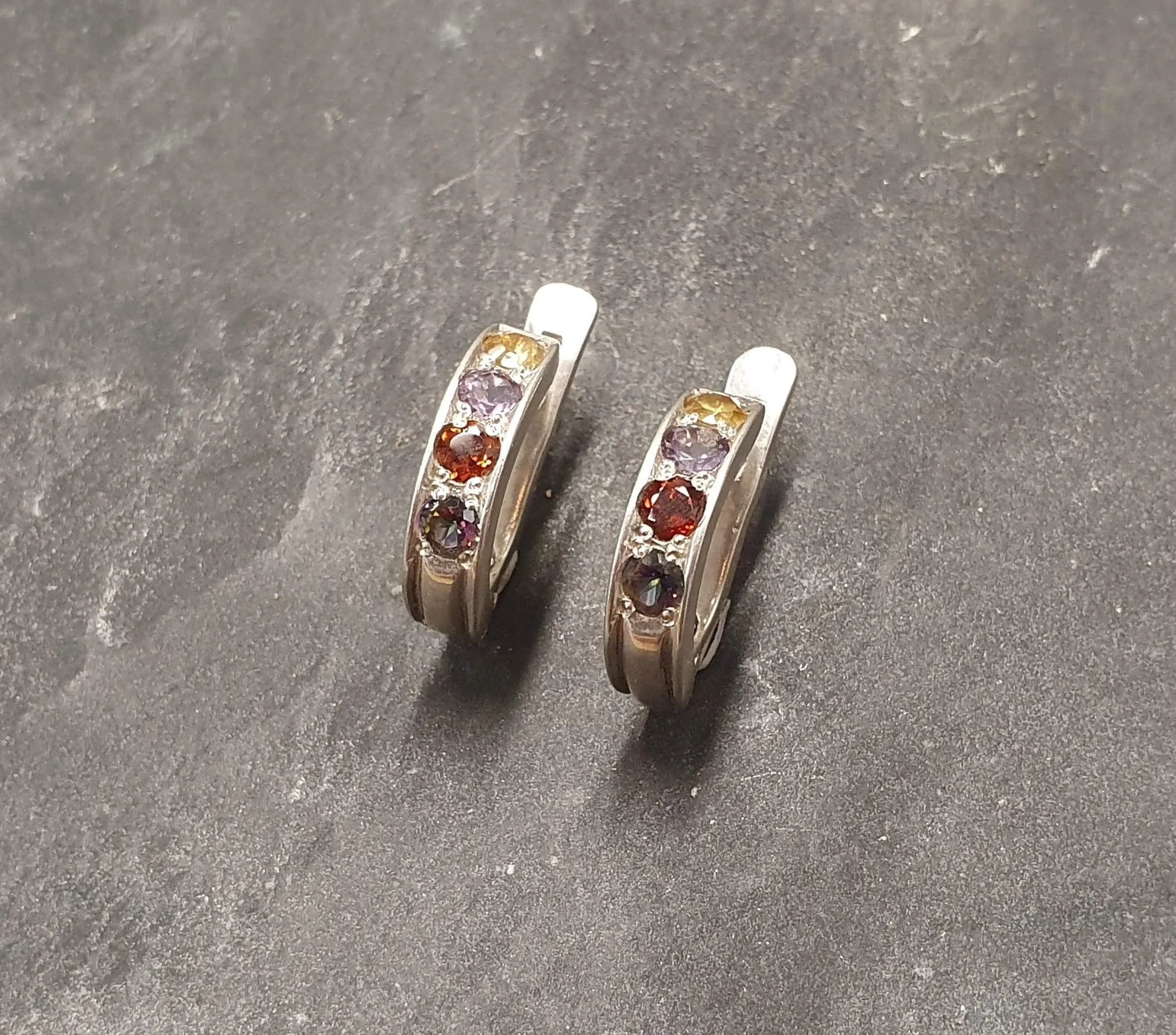 Genuine Topaz Earrings - Colorful Gem Earrings - Multistone Huggies