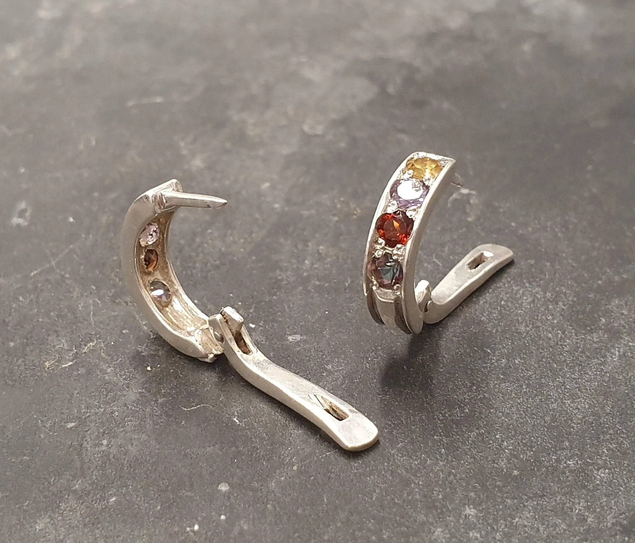 Genuine Topaz Earrings - Colorful Gem Earrings - Multistone Huggies
