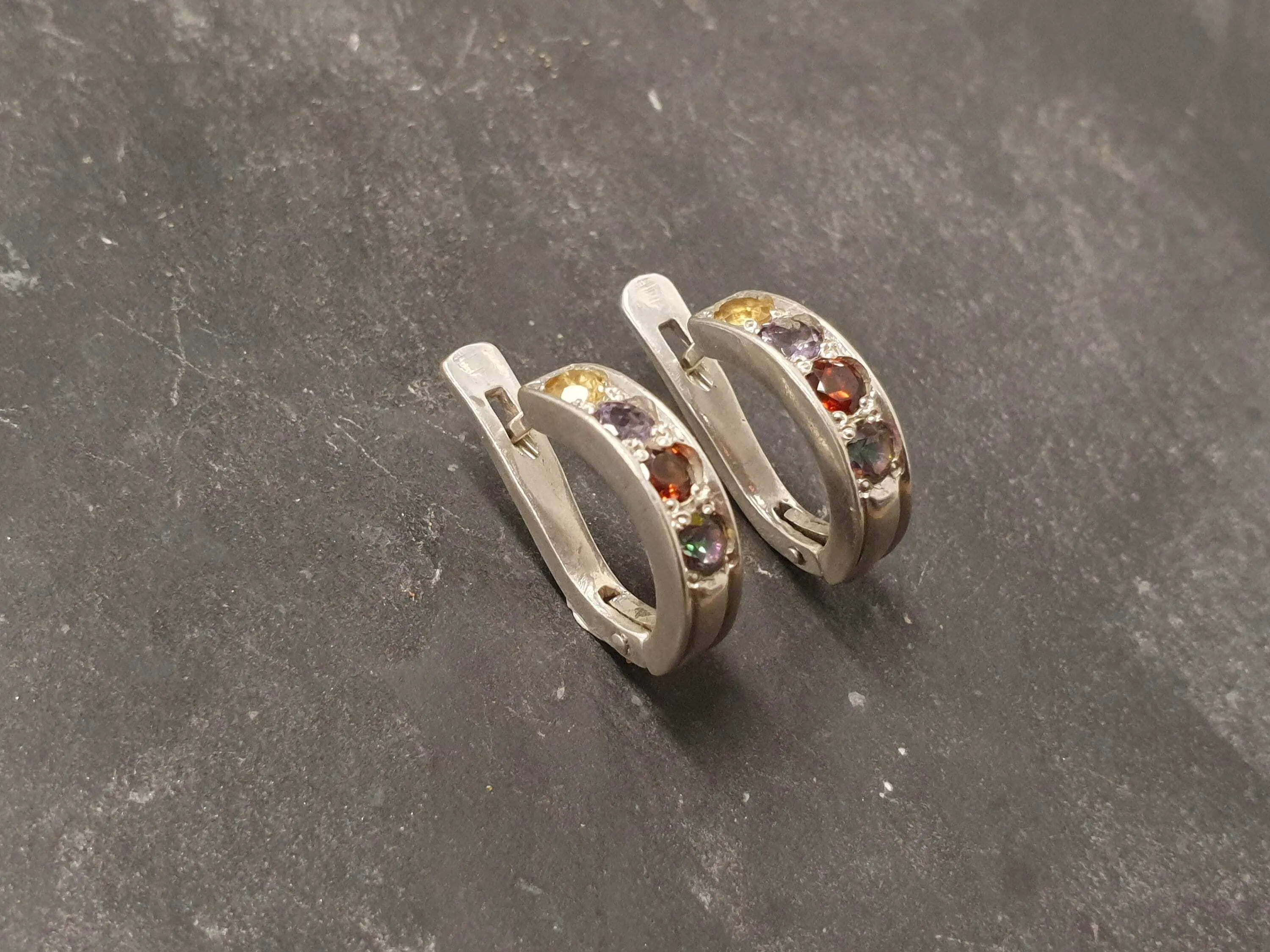 Genuine Topaz Earrings - Colorful Gem Earrings - Multistone Huggies