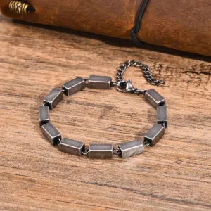 Geometric Chain Bracelet for Men, Vintage Silver Color Stainless Steel Square Wristband