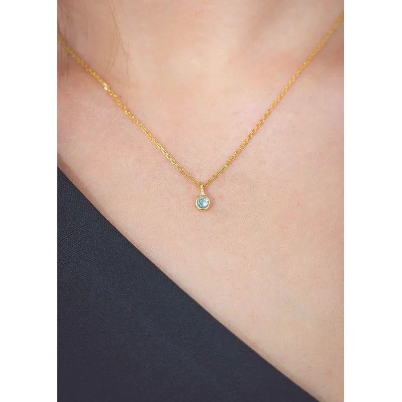 Georgini Natural Aquamarine and Diamond March Pendant - Gold
