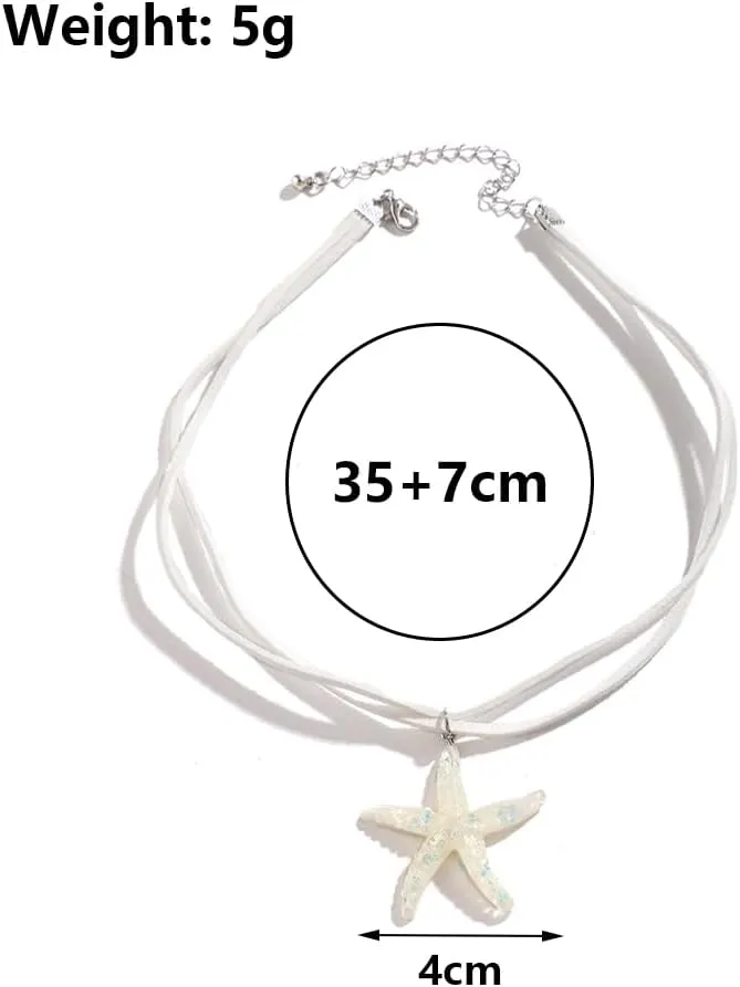 GIGB PBDK Chunky Starfish Pendant Necklaces, Double Layered White Velvet Ribbon Choker Necklaces, Boho Beach Vacation Jewelry Gifts for Women