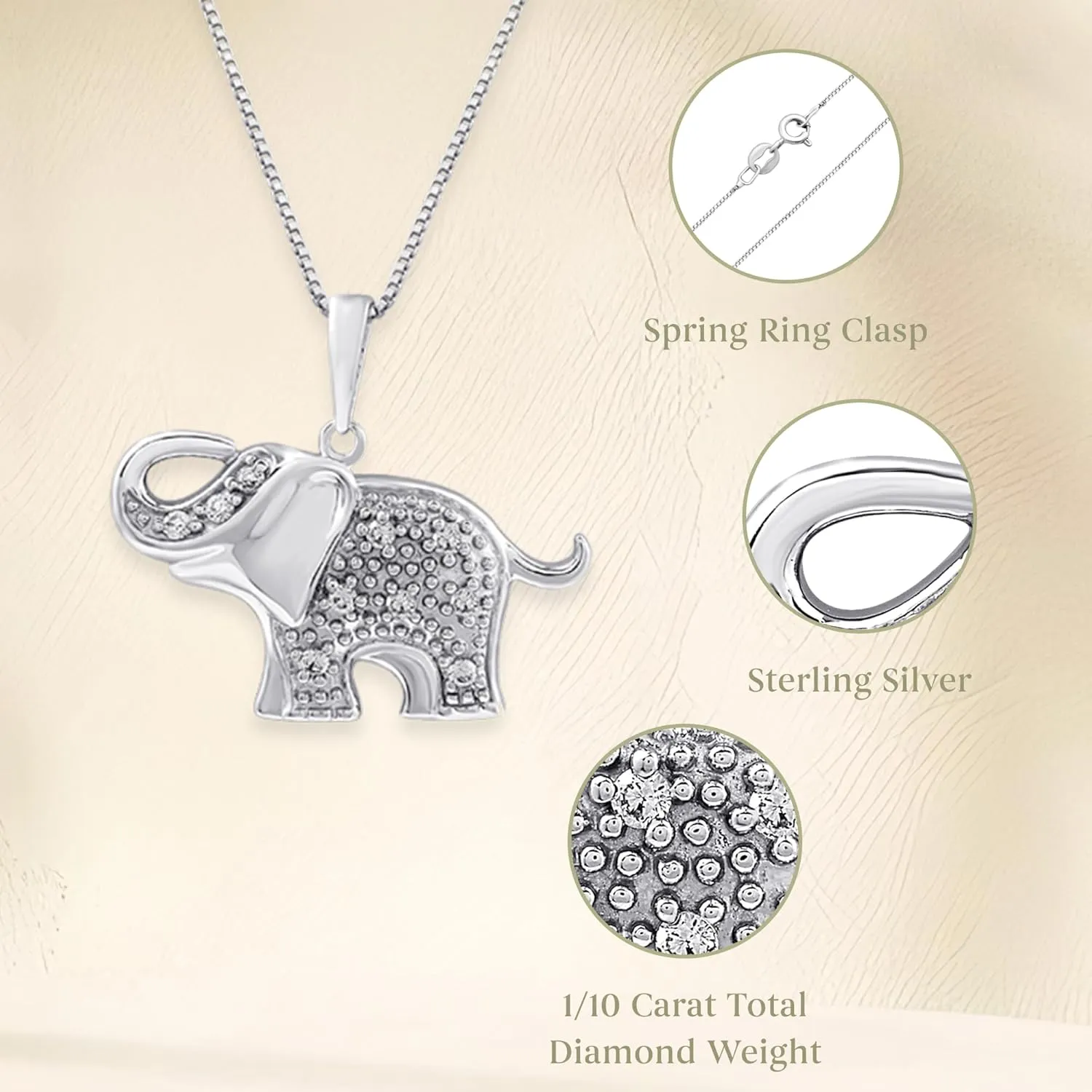 GILDED Sterling Silver Necklace with Natural Round-Cut Diamond Animal Shaped Pendant, 18-inch Silver Chain, 0.25 Carats Total Weight Diamonds, Elegant Gift Box Included