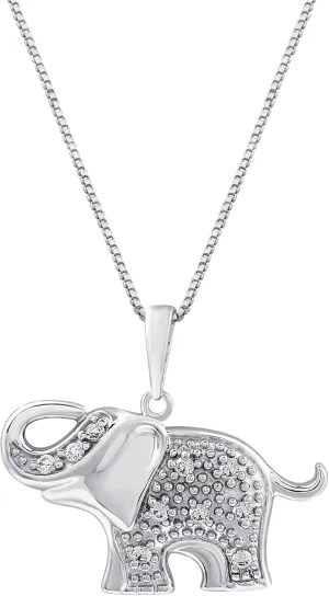 GILDED Sterling Silver Necklace with Natural Round-Cut Diamond Animal Shaped Pendant, 18-inch Silver Chain, 0.25 Carats Total Weight Diamonds, Elegant Gift Box Included