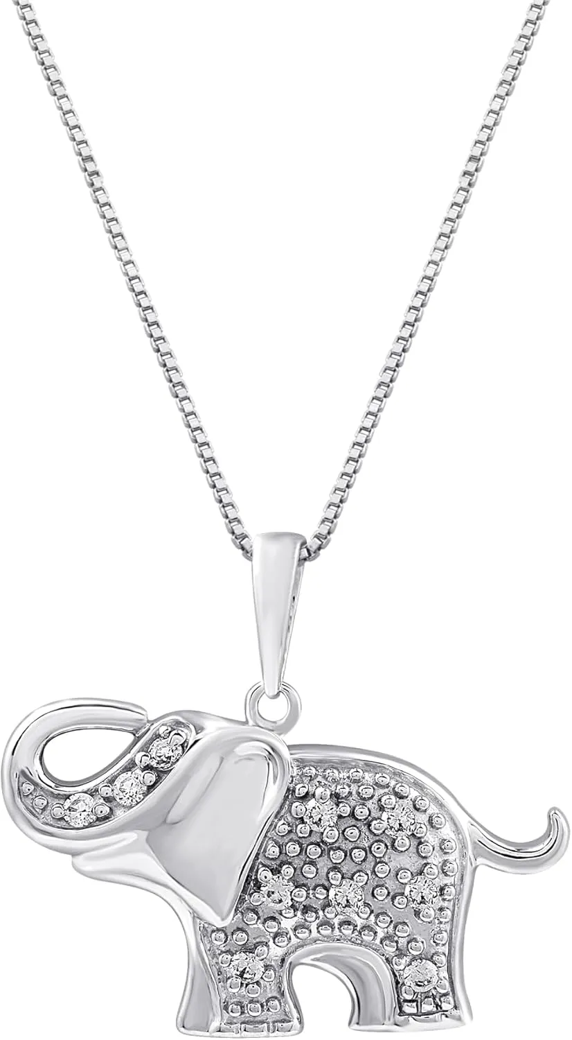 GILDED Sterling Silver Necklace with Natural Round-Cut Diamond Animal Shaped Pendant, 18-inch Silver Chain, 0.25 Carats Total Weight Diamonds, Elegant Gift Box Included